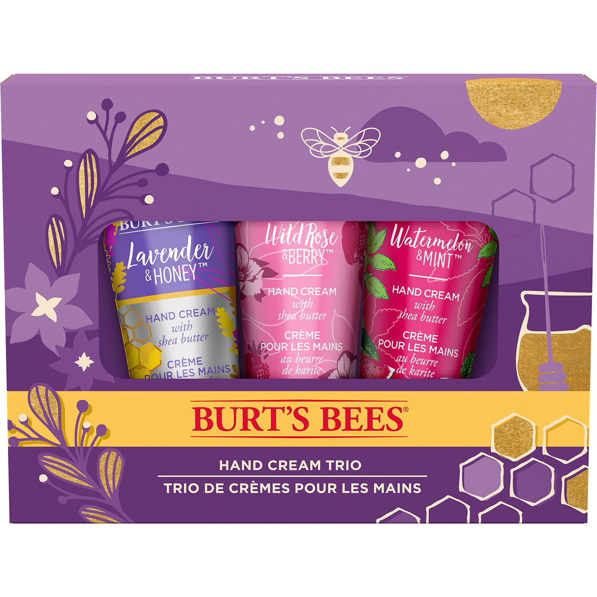 Burts Bees Christmas Gifts, 3 Body Care Stocking Stuffers Products, Hand Cream Trio Set - Lavender Honey, Watermelon Mint & Wild