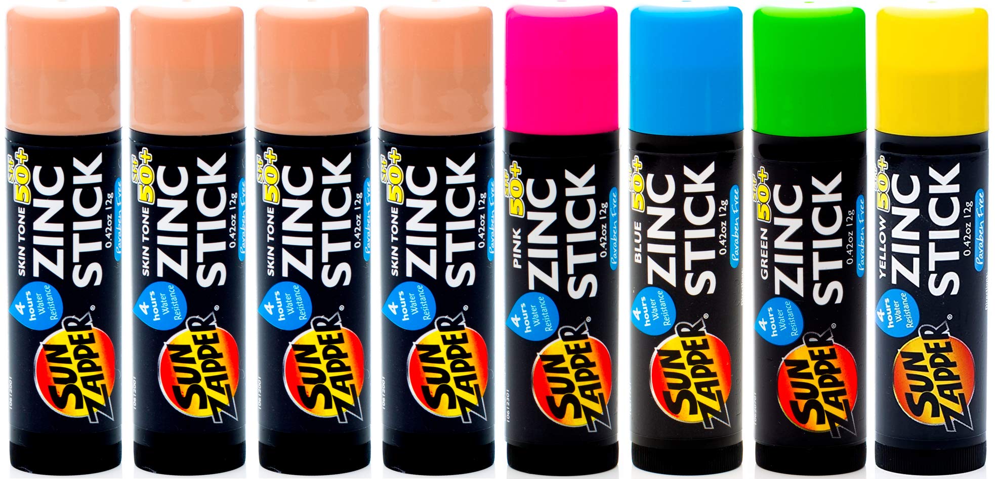Sun Zapper Zinc Stick Mineral Sunscreen (Light Skin Tone, Pink, Blue, Green, Yellow) SPF 50+ Water Resistant for Face & Body, Ad