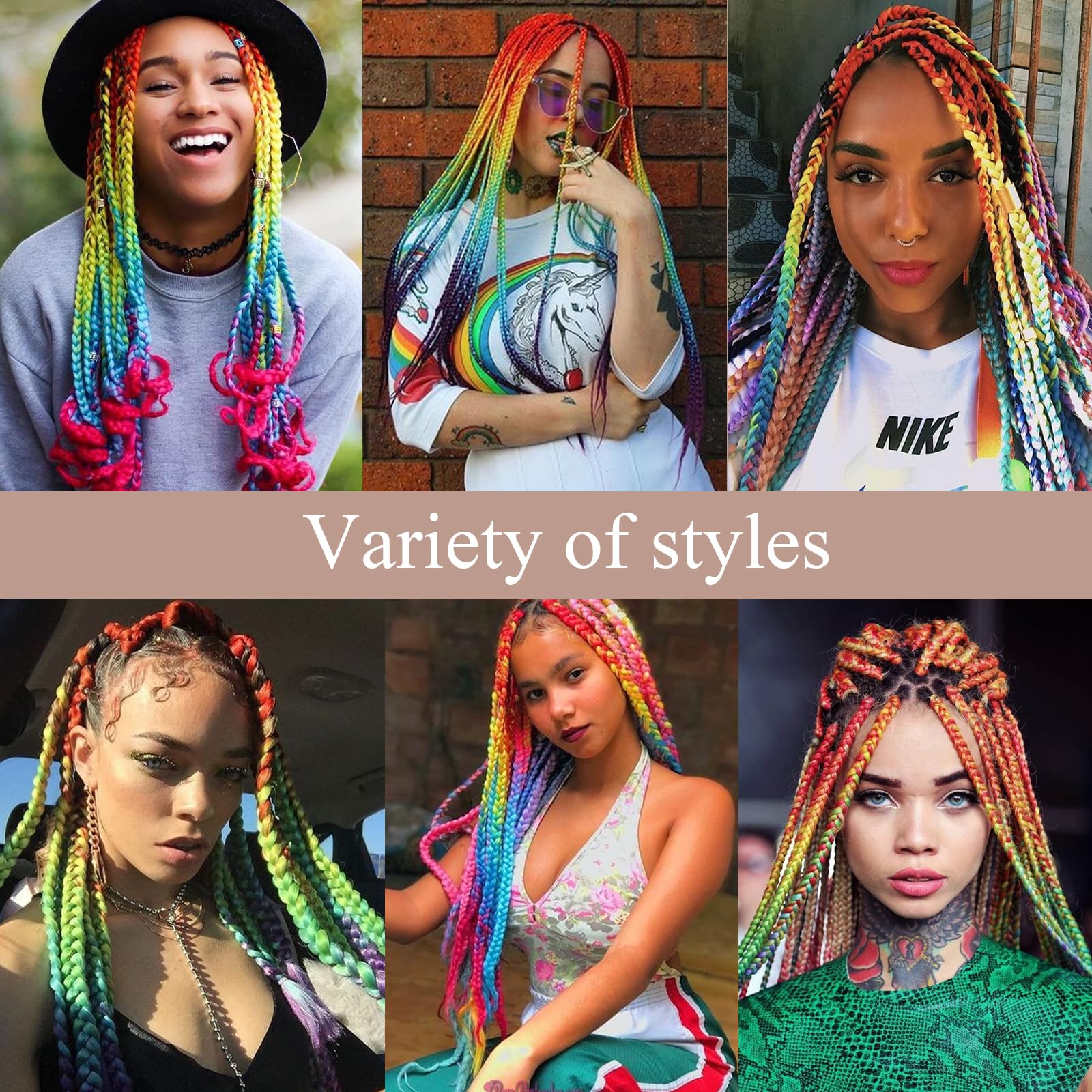 Pre-Stretched Braiding Hair Ombre Rainbow Braiding Hair Extensions 26 Inch 3 Packs Hot Water Setting Professional Soft Yaki Synt