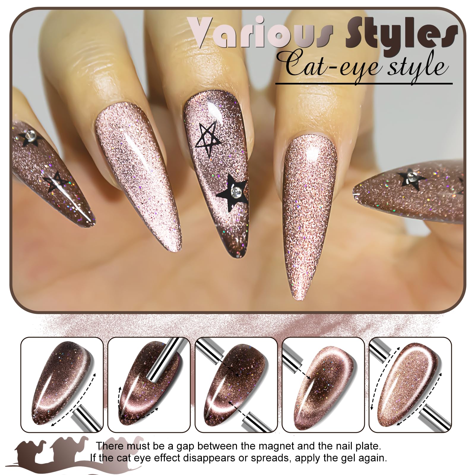 Nxj Infilila Cat Eye Gel Nail Polish,15Ml Holographic Cat Eye Gel Polish, Gold Glitter Cat Eye Polish Magnetic Reflective Hema F