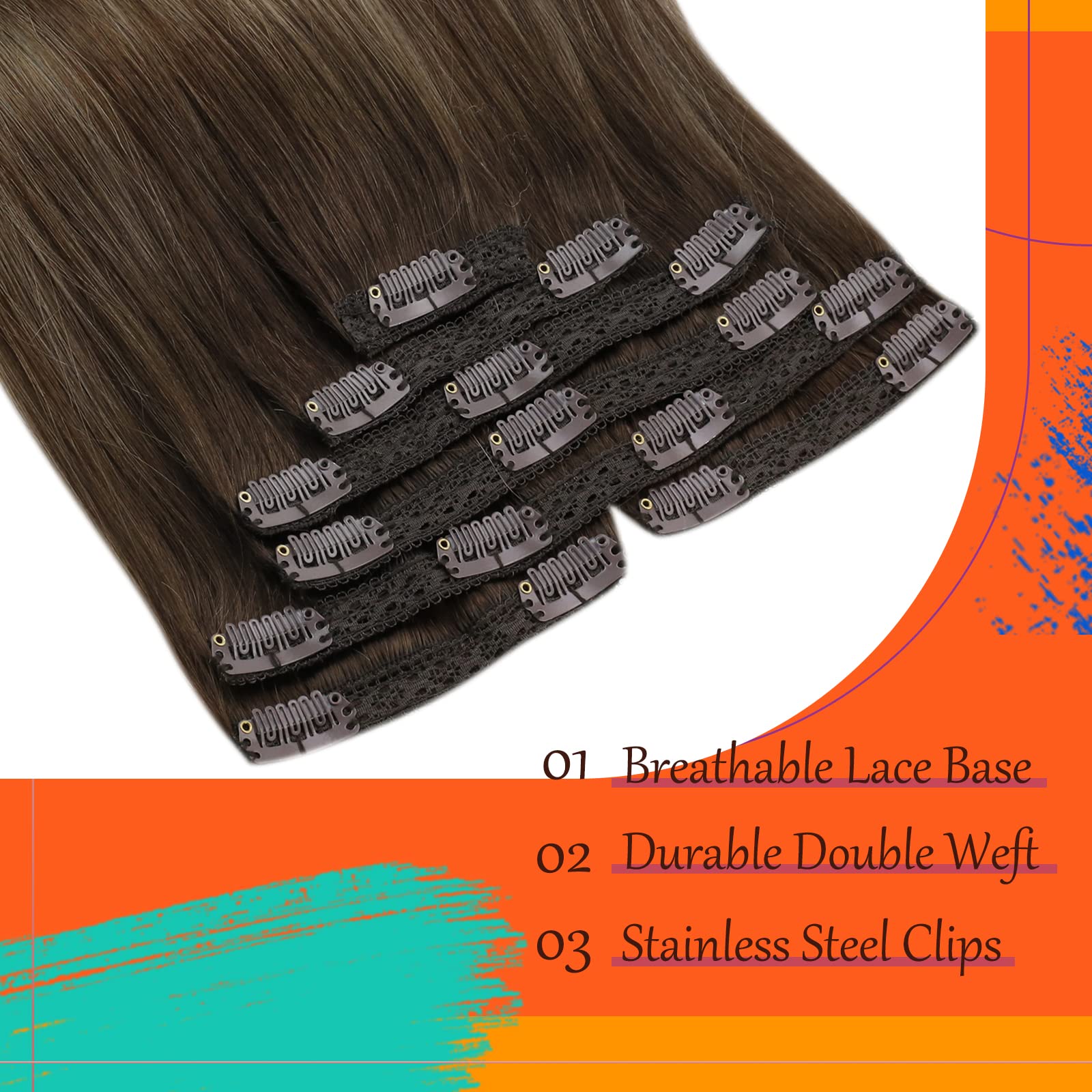 [Uncontinued] Clip in Human Hair Extensions, Sunny Ombre Clip in Hair Extensions Real Human Hair, Balayage Clip in Extension Hum