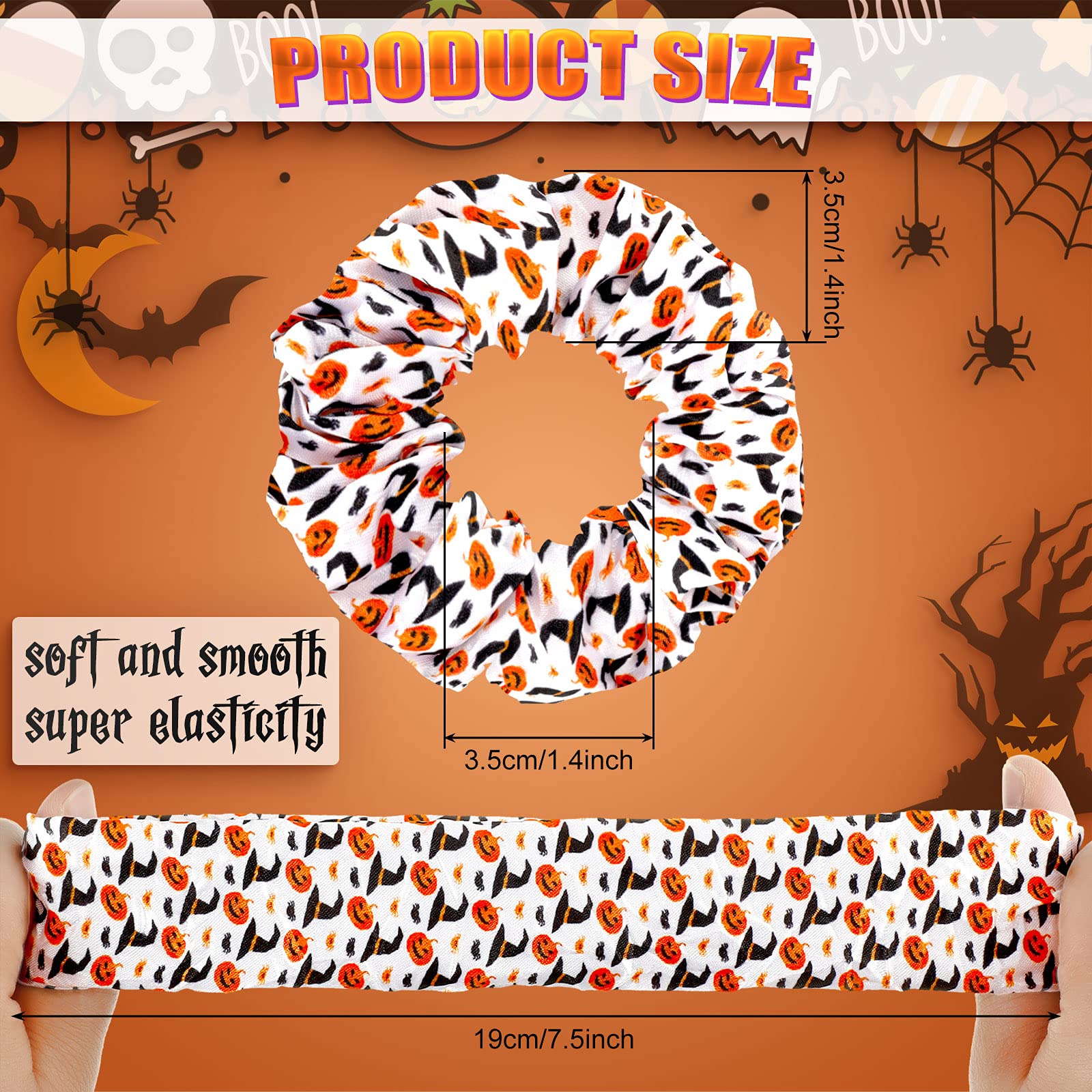 12 Pcs Halloween Hair Scrunchies Hair Accessories For Women Hair Ties Pumpkin Halloween Gifts Bat Elastic Satin Ponytail Holders