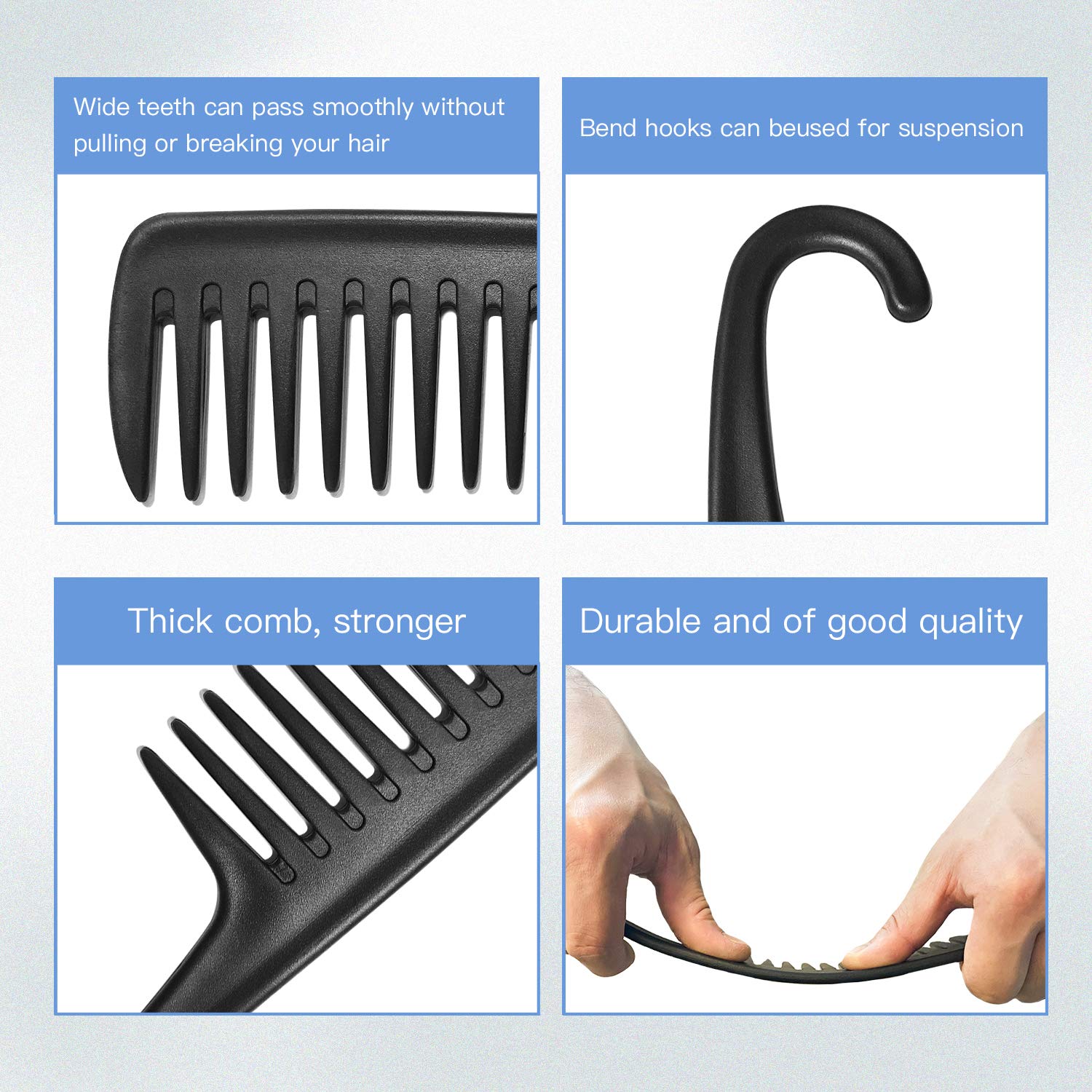 Wapodeai Wide Tooth Comb Shower Comb With Hook, Good For Curly Hair Wet Dry, Premium Tangle Free Combs Black.