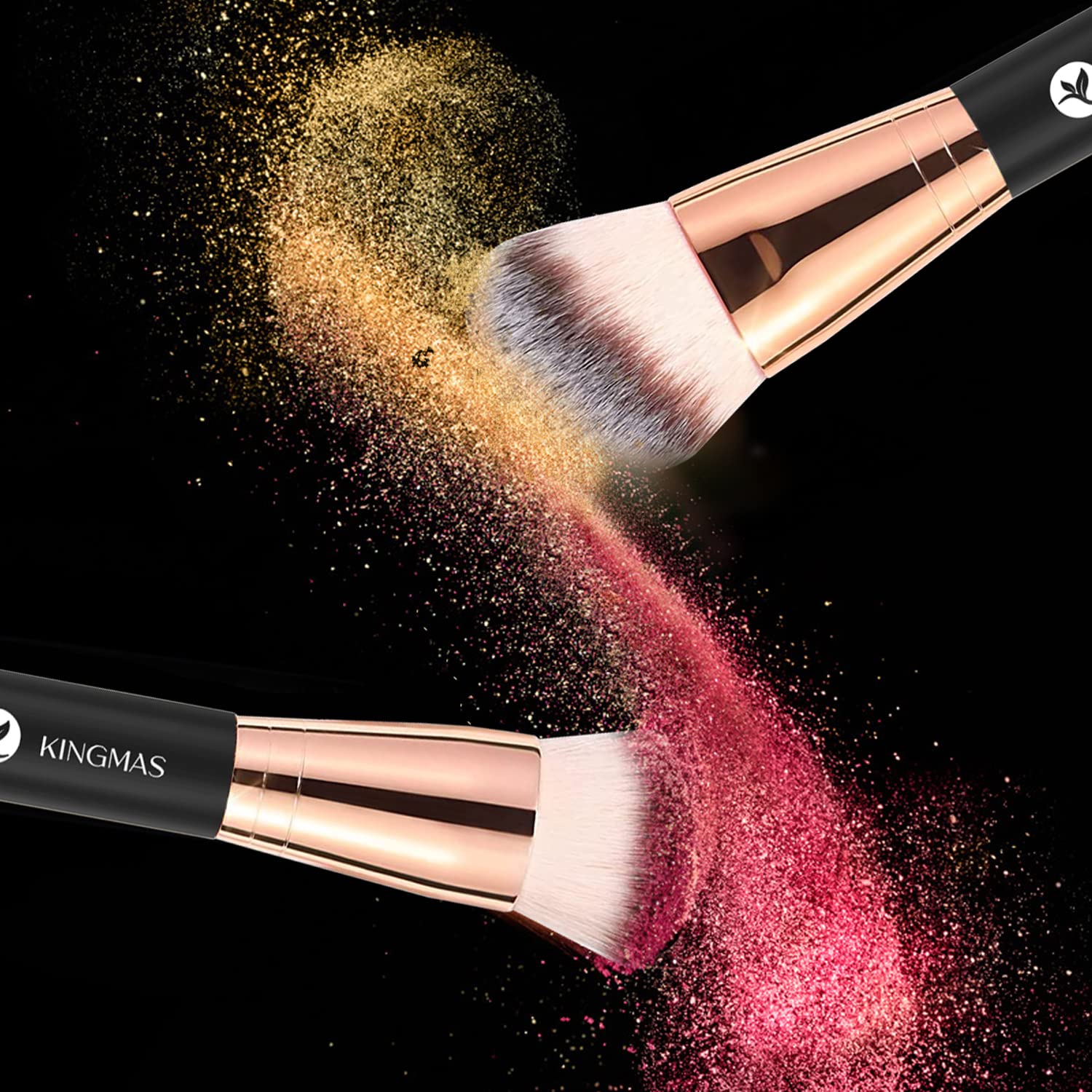Kingmas Foundation Makeup Brush, Premium Kabuki Brush, Double-Ended Contour Brush (Flat/Angled Round Top) For Blending Liquid Po