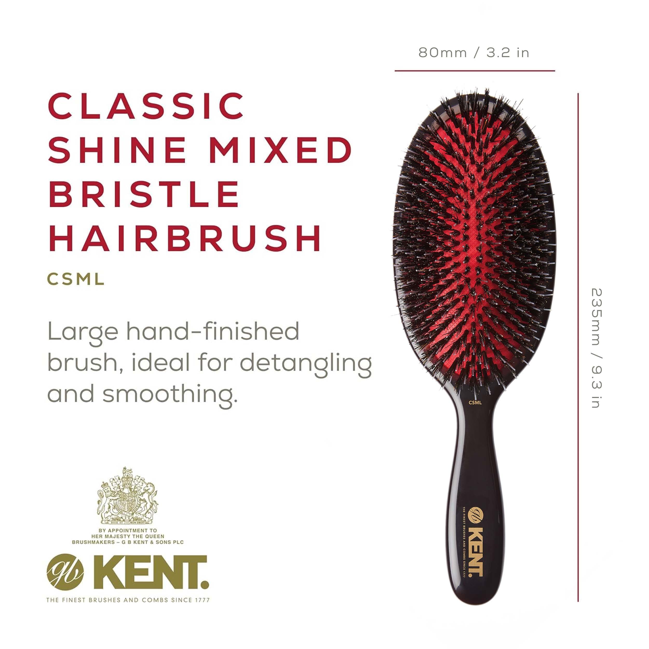 Kent CSML Classic Shine Large Oval Cushion Straightening Brush, Natural Boar Bristle Hair Brush with Nylon Quills, Hair Brush De