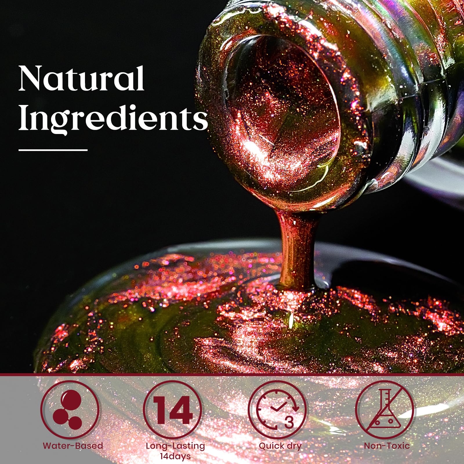 Mizhse Chameleon Nail Polish, Red Nail Polish Air Dry Fast, 15Ml/0.5 Fl Oz High Glossy Shiny Nail Pigment Holographic Nail Polis