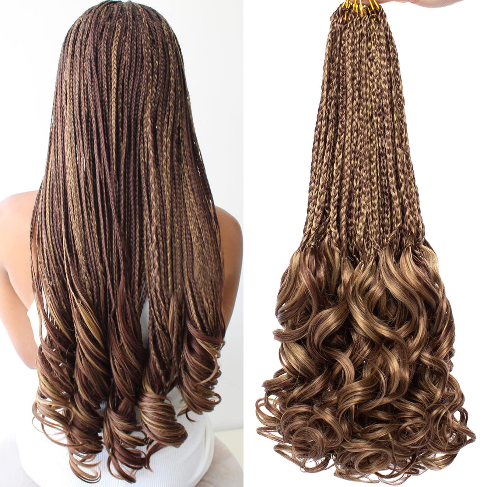 COOKOO 18 Inch 9 Packs Pre Looped French Curly Crochet Hair Mix Two Tone Natural French Curl Braids Bouncy Goddess Braids Hair C