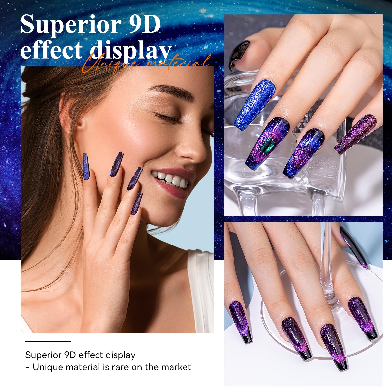 Mizhse 9D Cat Eye Gel Nail Polish, Magnetic Cat Eye Gel Polish Set, 10Ml*6 With 2 Magnets, Classic Colors Chameleon Magic Galaxy