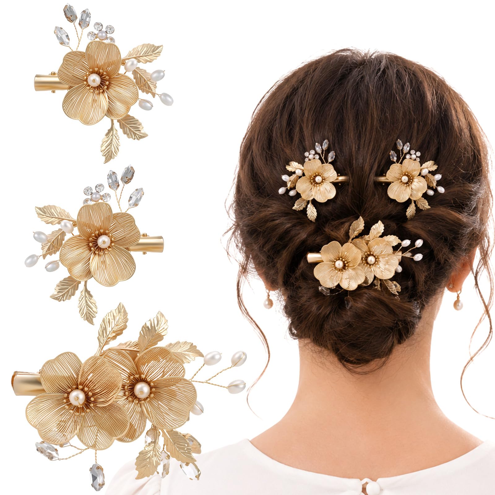 3Pcs Gold Hair Clips Headpiece for Women