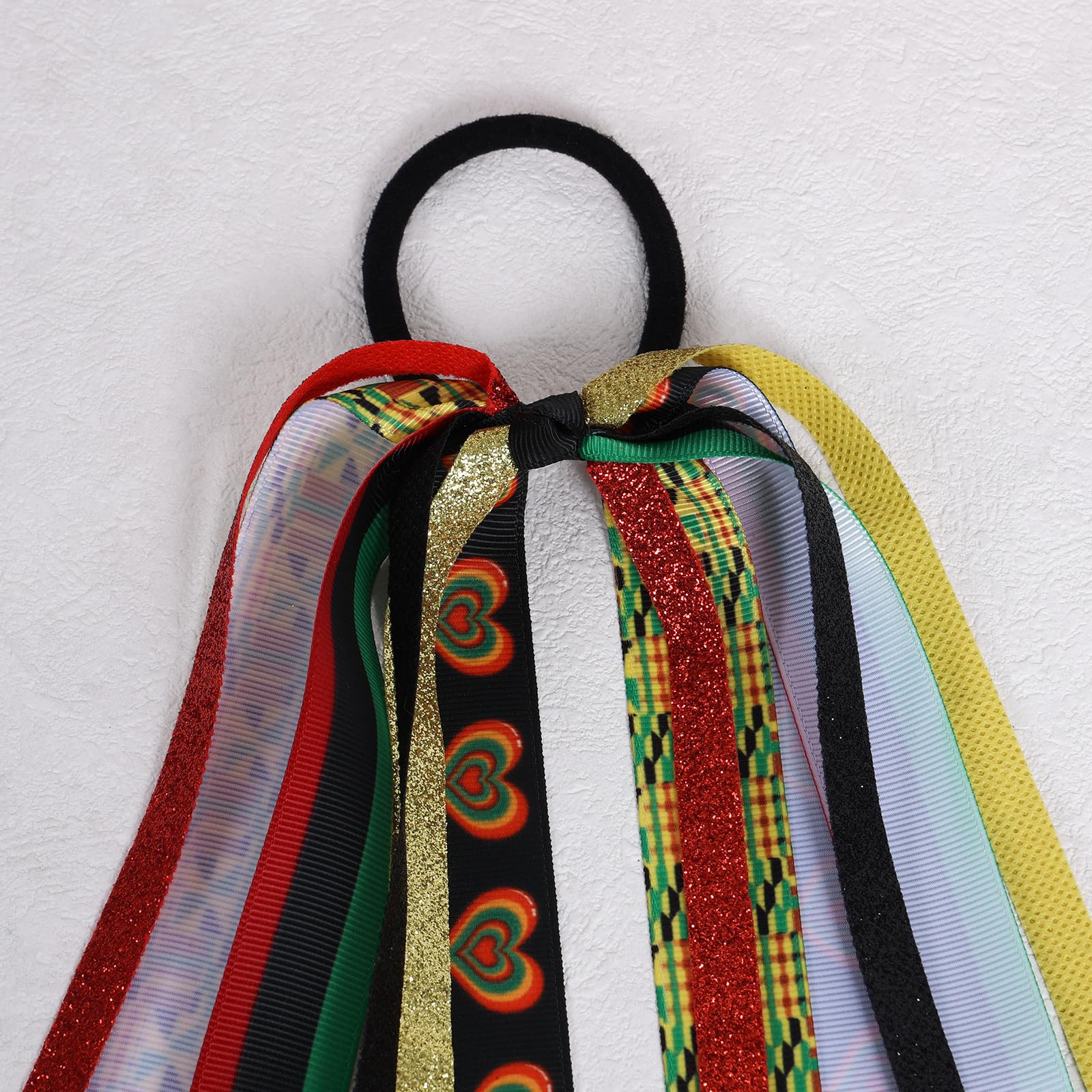 Black History Month Ponytail Streamer Juneteenth Cheer Elastic Hair Tie Pony Holder Bow Hair Band for African Women Girls June 1