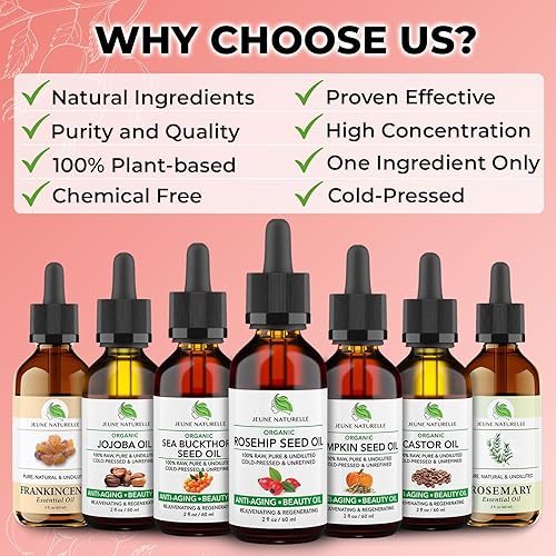 Jeune Naturelle Rosehip Oil Organic, From Fruit & Seeds, Pure, Raw, Virgin, Cold Pressed, Undiluted Body Oil For Skin Care, For