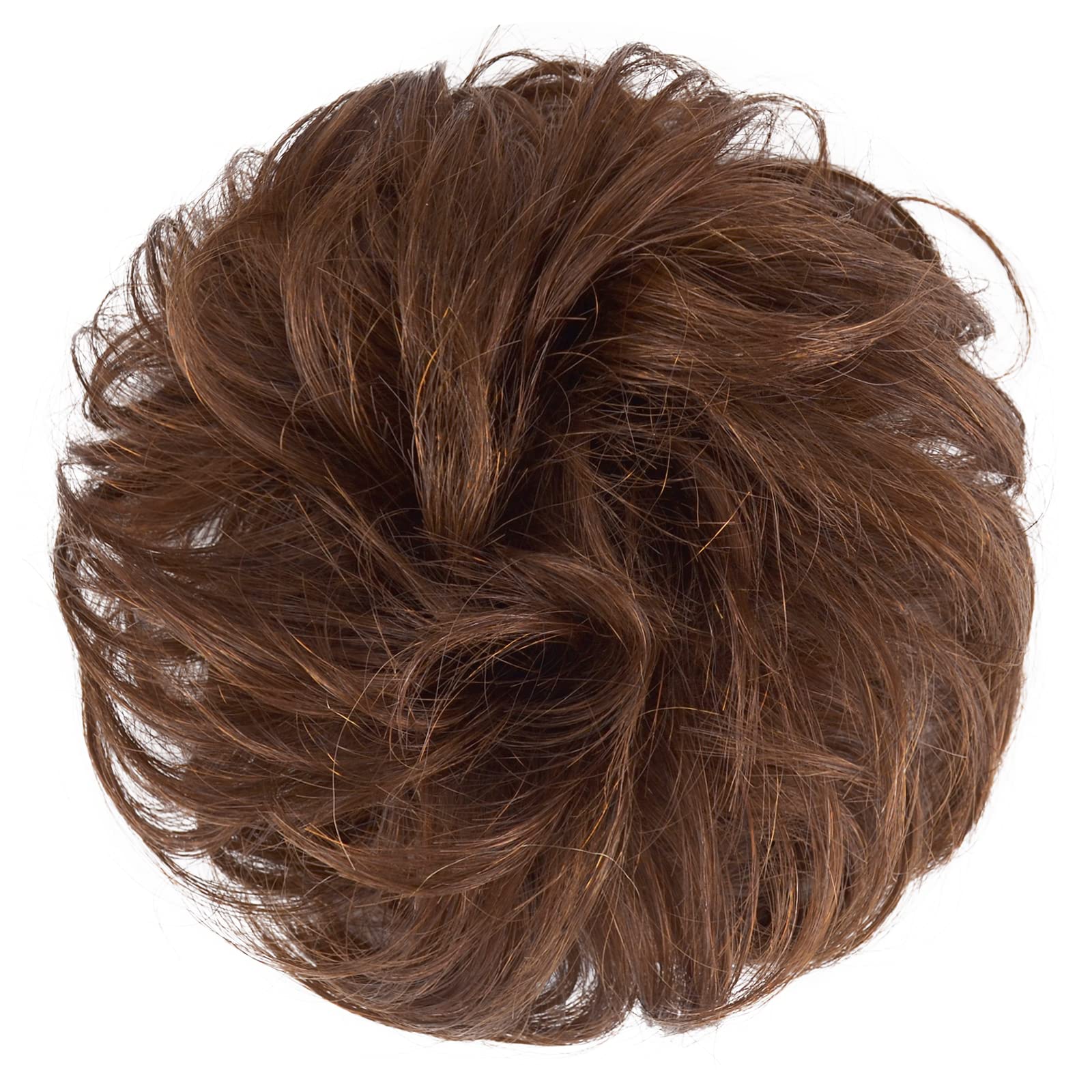 Feshfen Women'S Medium Auburn Wavy Curly Human Hair Messy Bun Hairpiece, 100% Real Hair, Easy To Use, Suitable For All Occasions