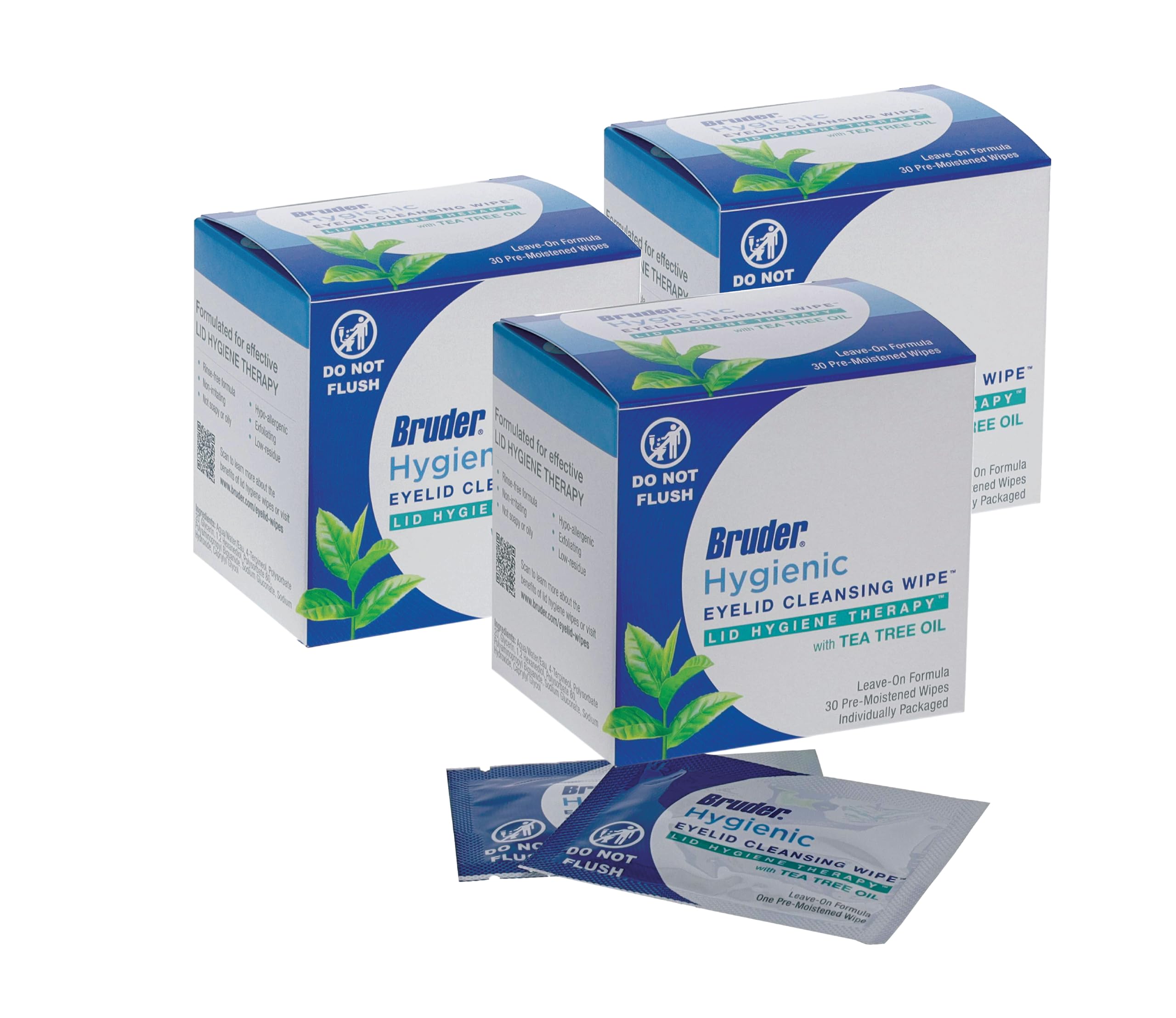 Hygienic Eyelid Cleansing Wipes with Tea Tree Oil 30 Count Box (Pack of 3) l Relief from Demodex l Pre-Moistened, Rinse-Free Exf
