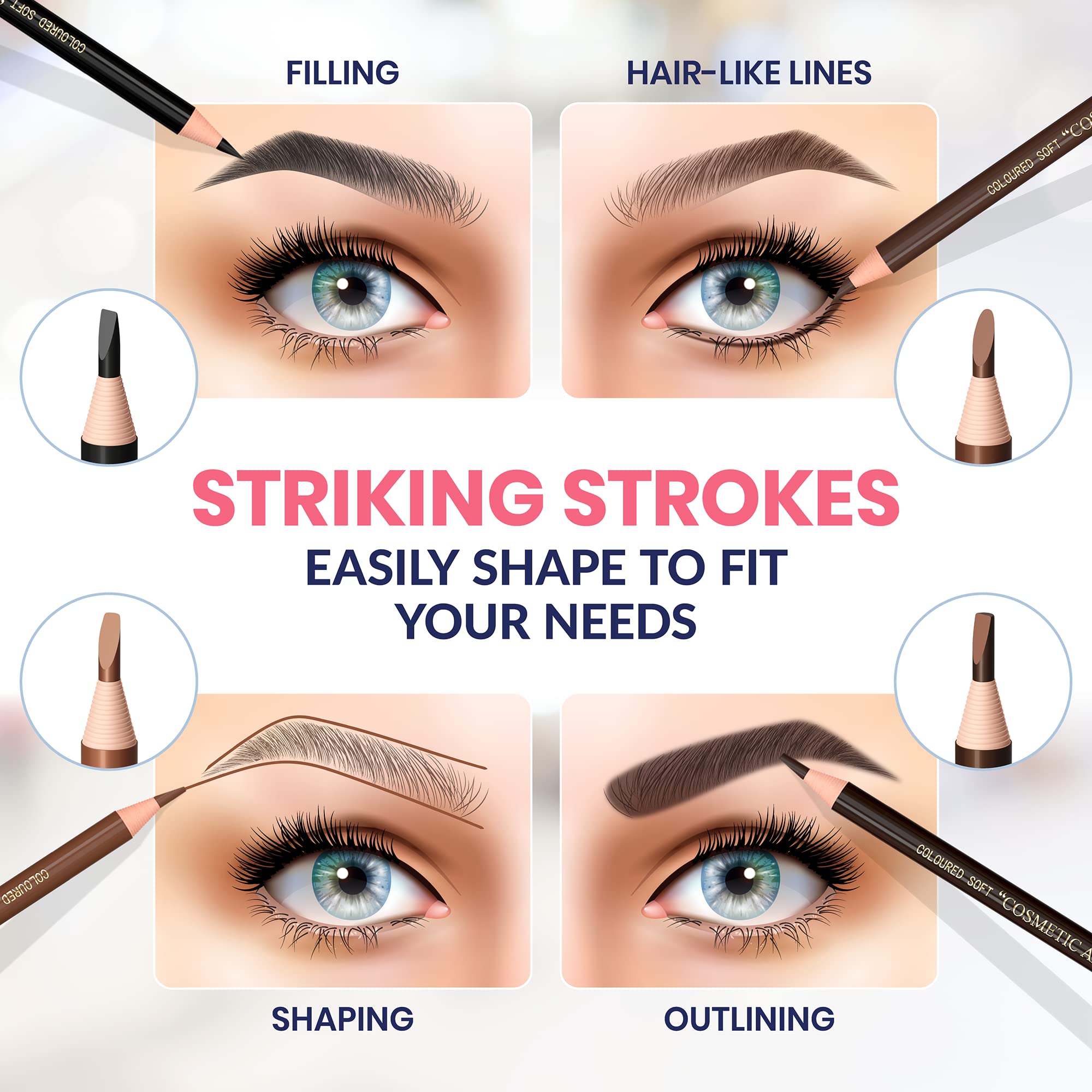 Microblading Supplies Waterproof Eyebrow Pencil - 12 Piece Black Brow Mapping Pencil Set For Marking, Filling And Outlining, Eye