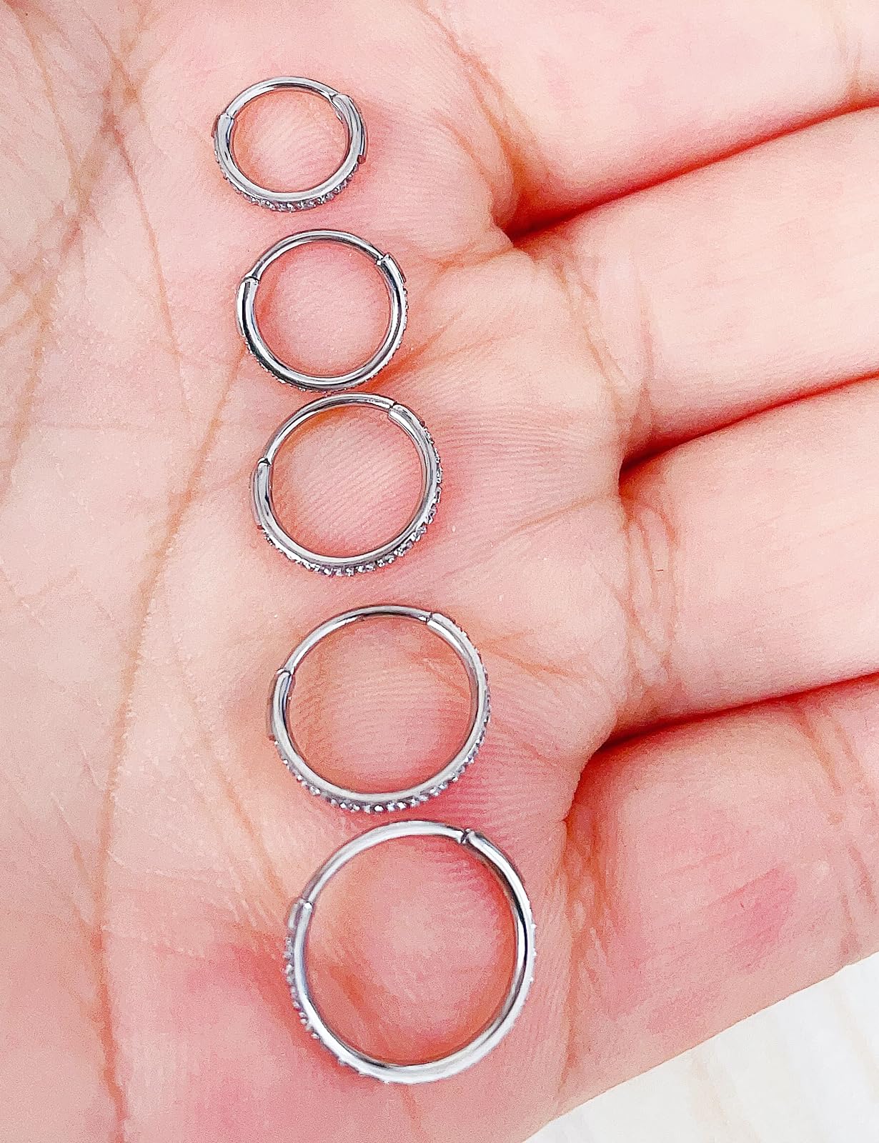 TDEBA 9mm Nose Ring Hoop, Nostril, Septum & Helix Conch Piercing Jewelry, Surgical Steel 20G Nose Ring Hoop - Silver,Clear CZ, 2
