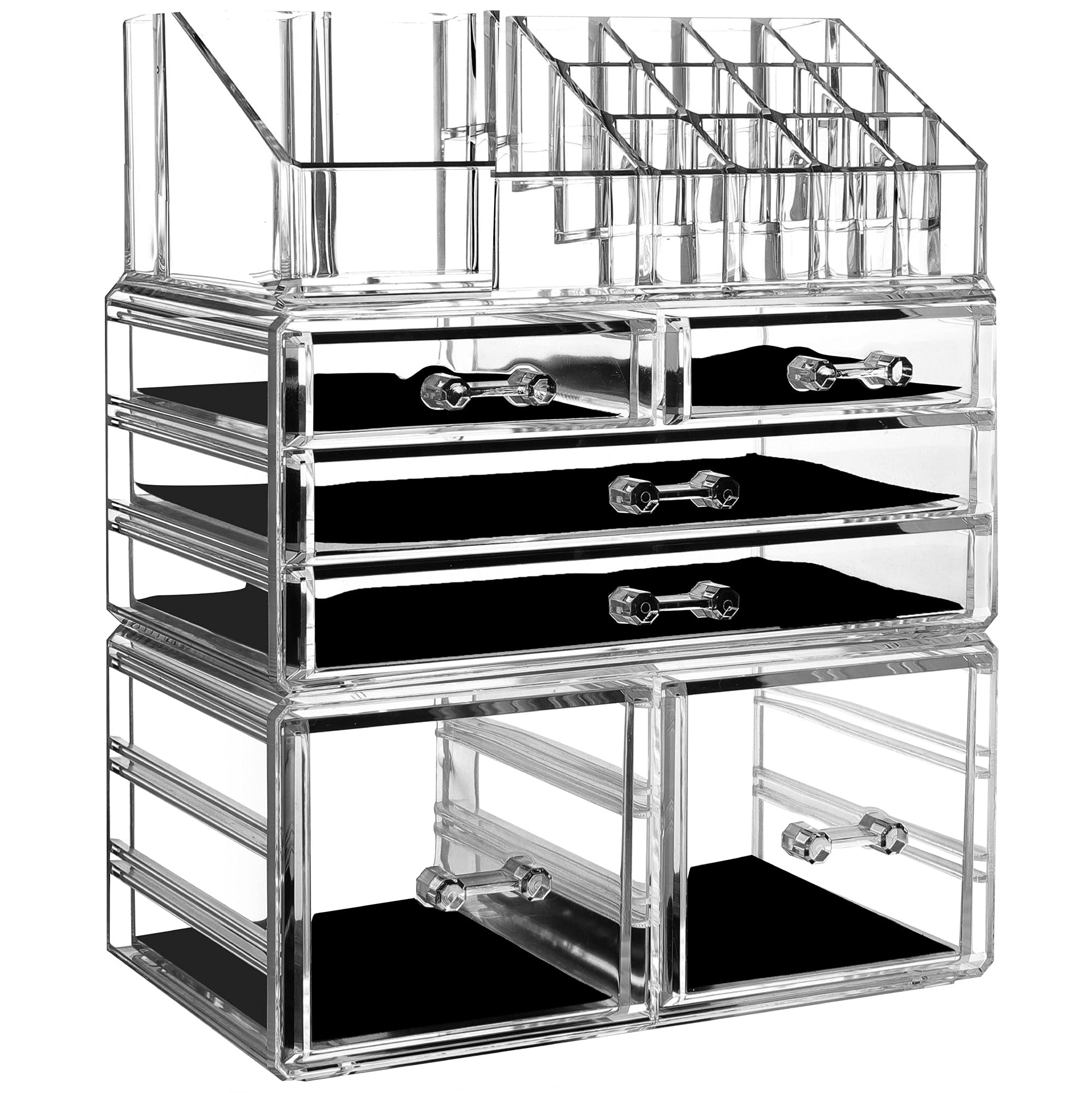 Cq acrylic 3 Pack Clear Make Up Organizers for Vanity,Stackable 6 Drawers Make Up Organizer,Cute Desk Organizer for Vanity Jewel