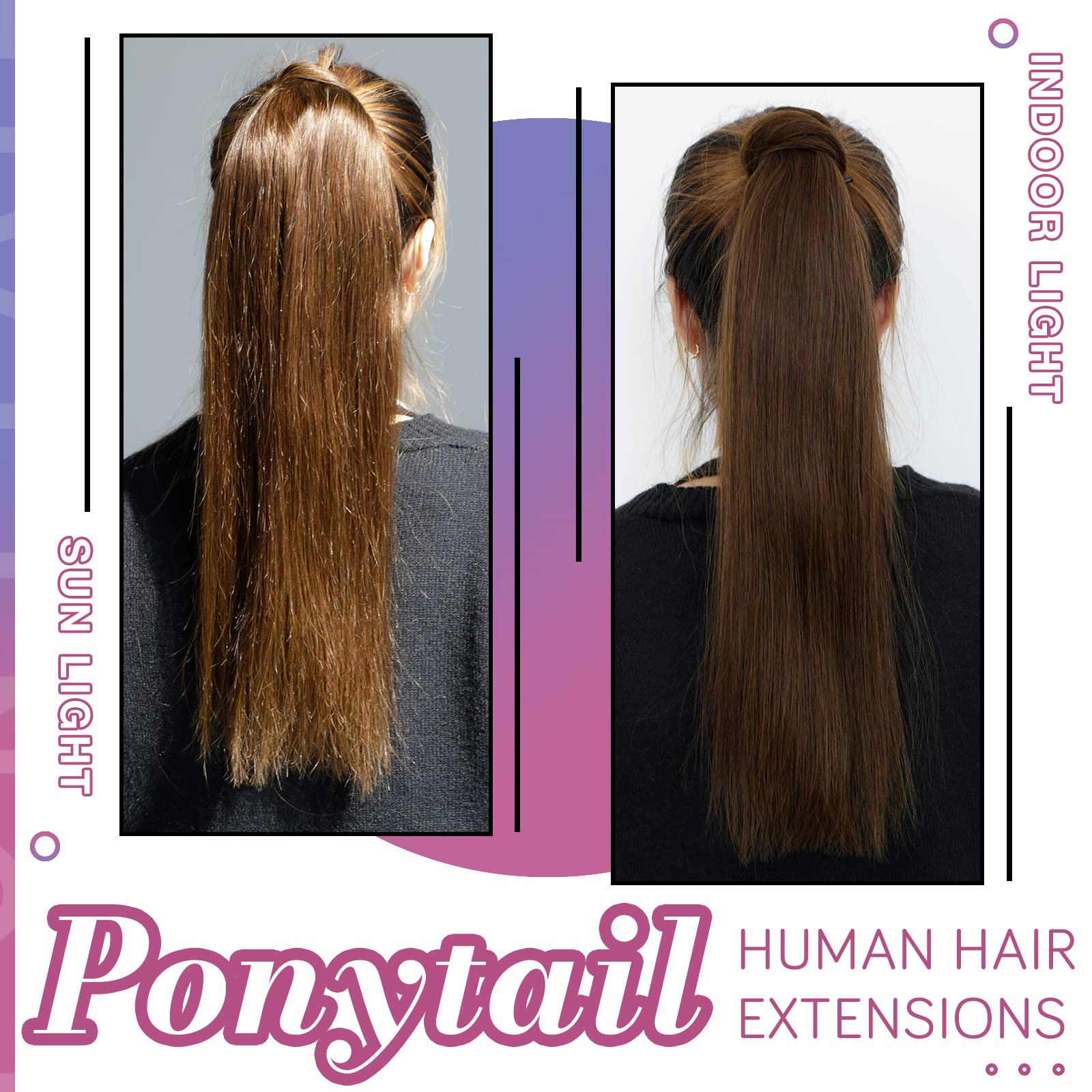Hetto Natural Brown Human Hair Ponytail Extensions #4 Chocolate Brown Clip in Ponytail Hair Extensions Remy Hair 16 Inch 80g Str