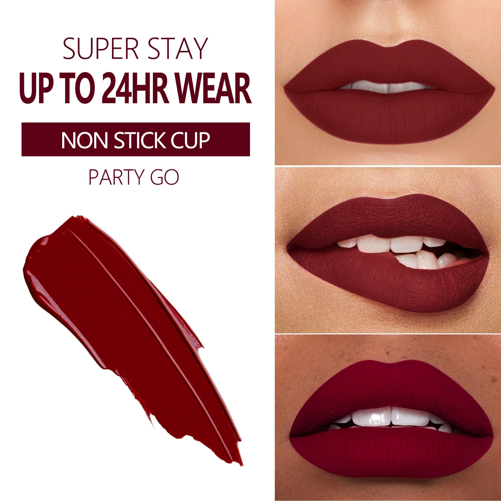 Maki Yika Burgundy Red Lipstick Matte Long Lasting, Dark Red Liquid Lipstick Smudge Proof, Vampy Matte Lips No Transfer, Cruelty