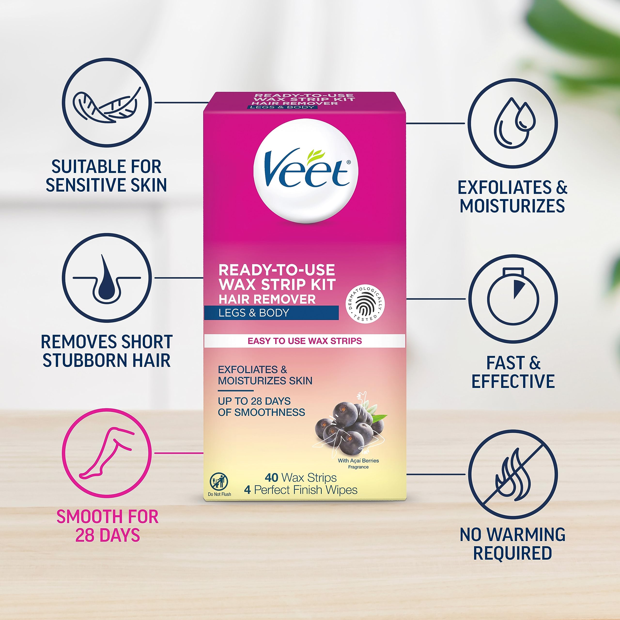 Veet Ready-To-Use Waxing Kit For Women | Wax Strips For Body Hair Removal, Wax Kit For Ingrown Hair Treatment, Personal Care Pro
