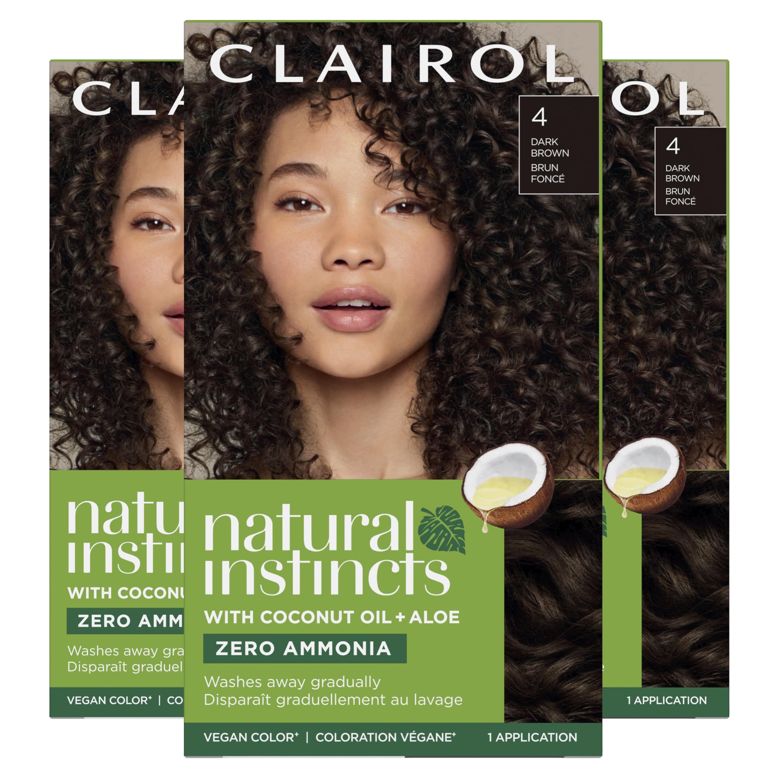 Clairol Natural Instincts Demi-Permanent Hair Dye, 4 Dark Brown Hair Color, Pack of 3