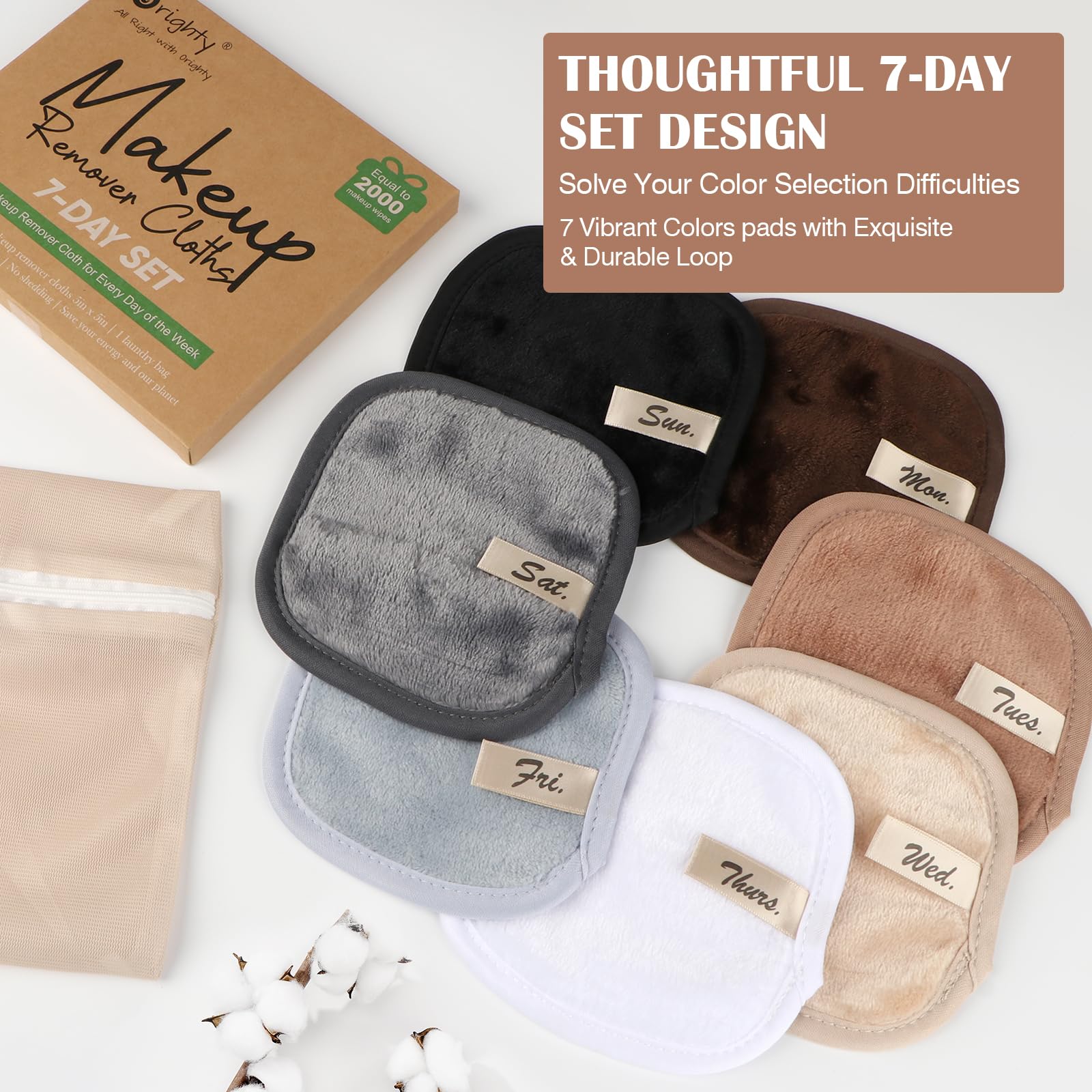 Orighty Makeup Remover Cloths 7-Day Set, Premium & Reusable Makeup Remover Pads, Erase Makeup With Just Water, Makeup Set For Ey