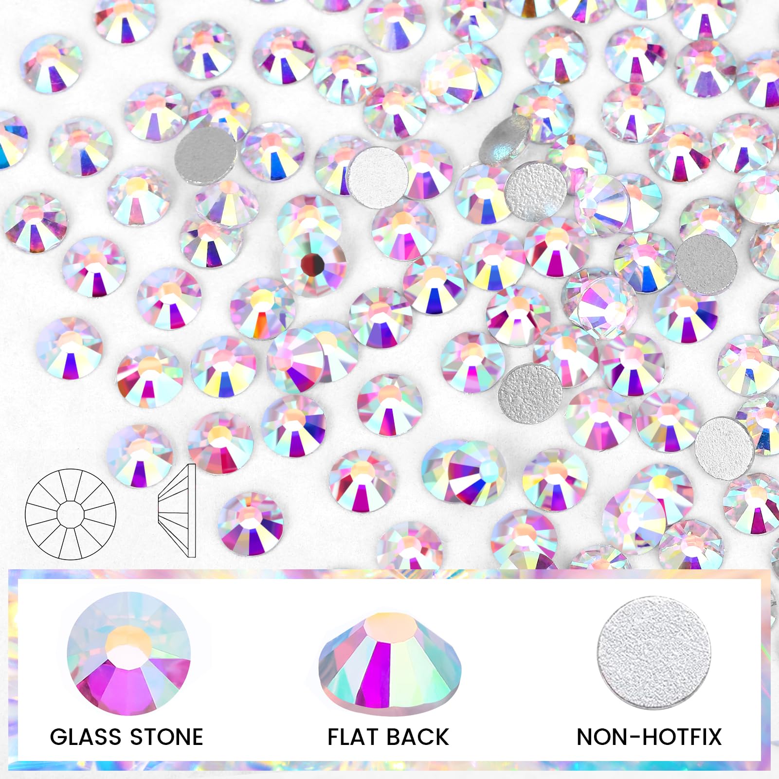 Novani Rhinestones 1440pcs SS12 Glass Rhinestones Crystal Flatback Gemstones for Crafts Nails Makeup Bags and Shoes Decoration(S