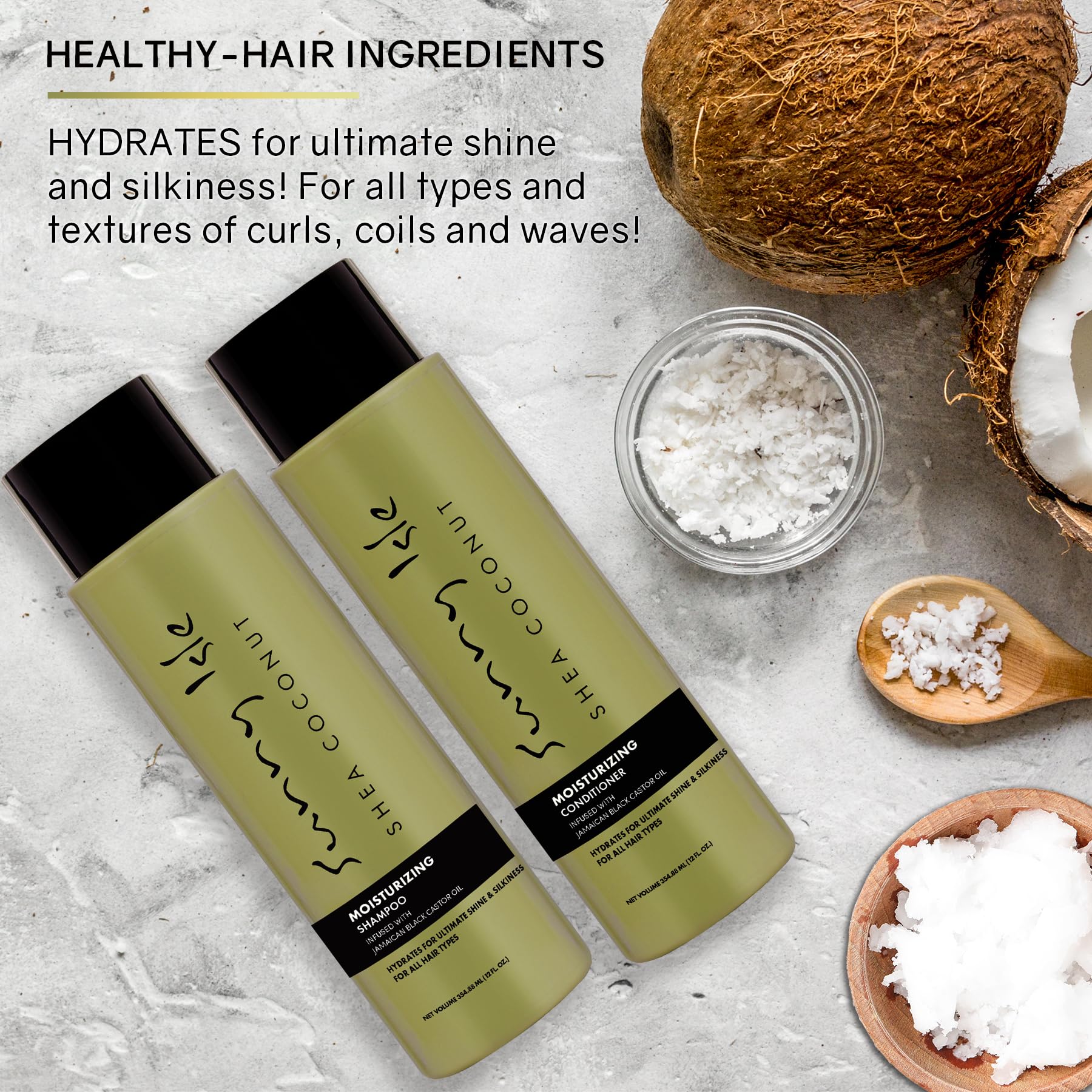 Sunny Isle Shea Coconut Moisturizing Shampoo 12oz | Infused with Jamaican Black Castor Oil | Curly Hair Shampoo | Hydrating for