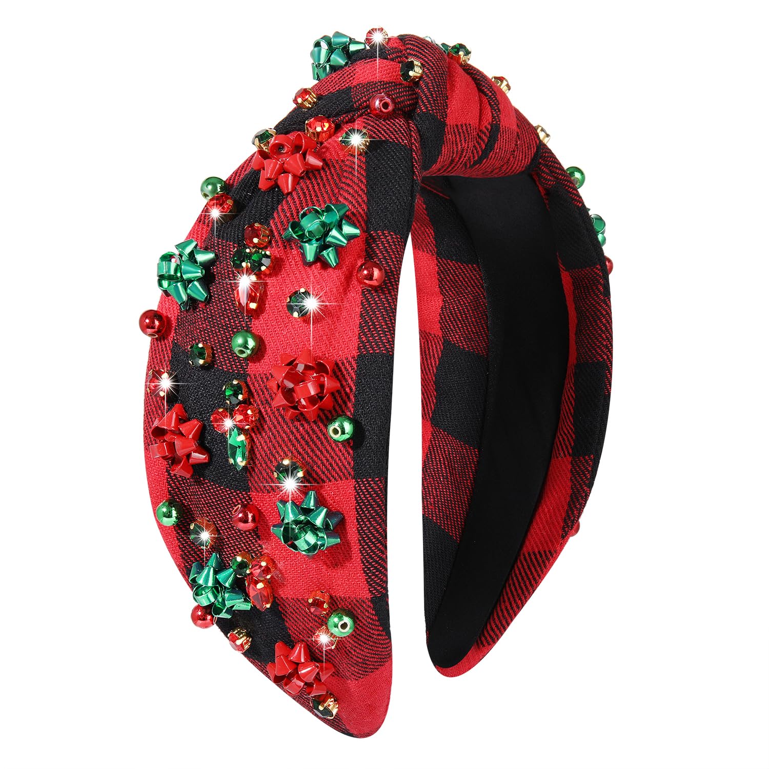 HZEYN Christmas Headband Christmas Bow Crystal Knotted Headband Xmas Holiday Party Gift Wrap Headband for Women Girls (Red-Chris