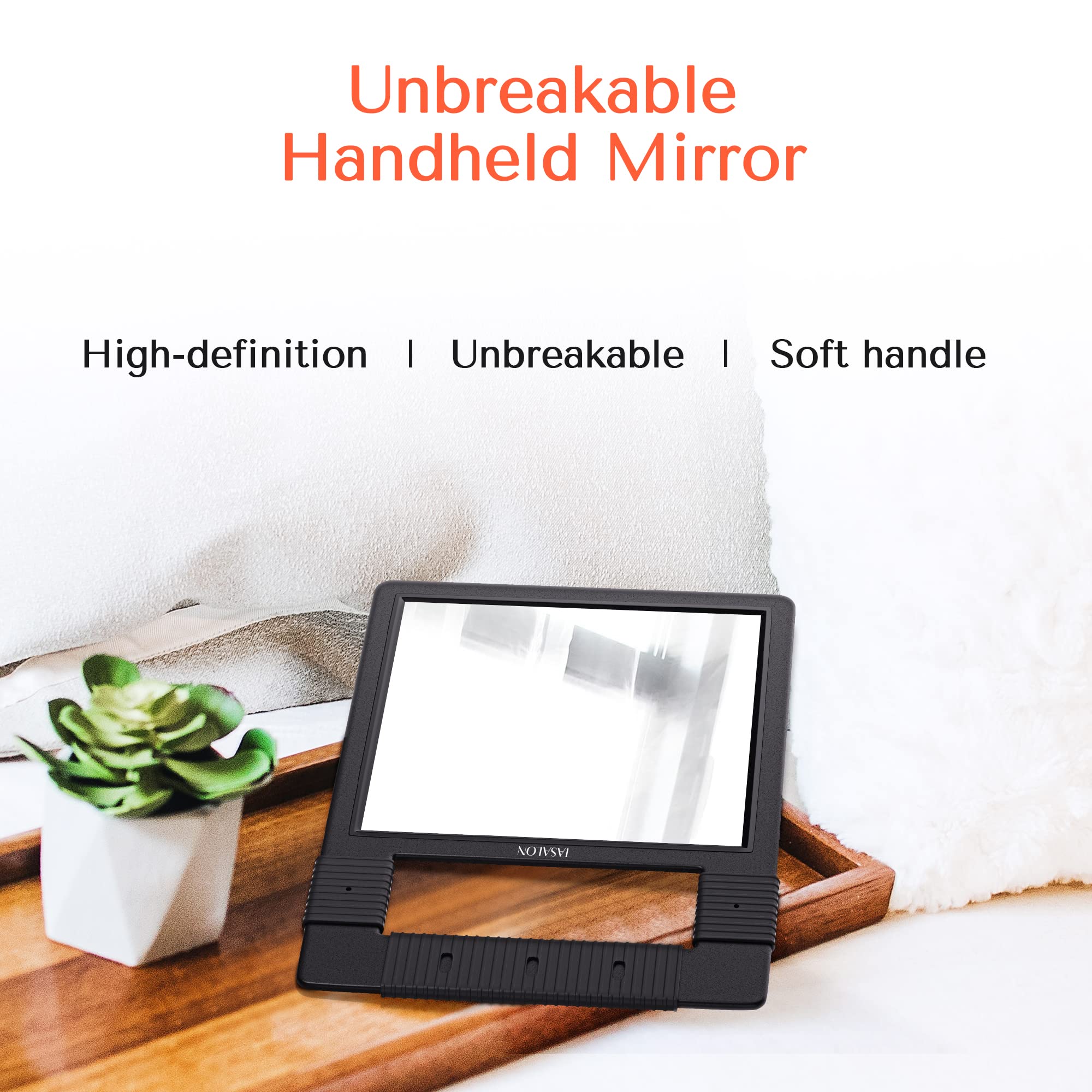 Tasalon Hand Mirrors With Handle - Unbreakable Hand Mirror - Unbreakable Handheld Mirror With Silicone Handle For Barber Mirror,