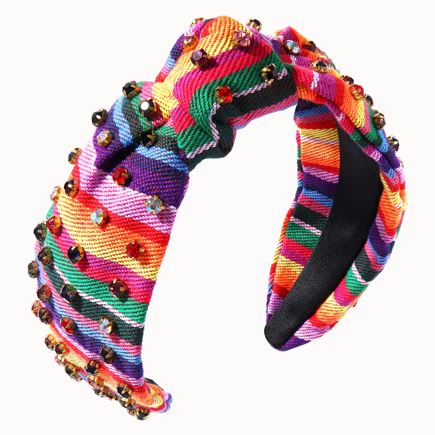 HEIDKRUEGER Knot Headband Mexican embroidered Fiesta Headband Colorful Rhinestone Hairband Mexican Party Hair Accessories (Cinco