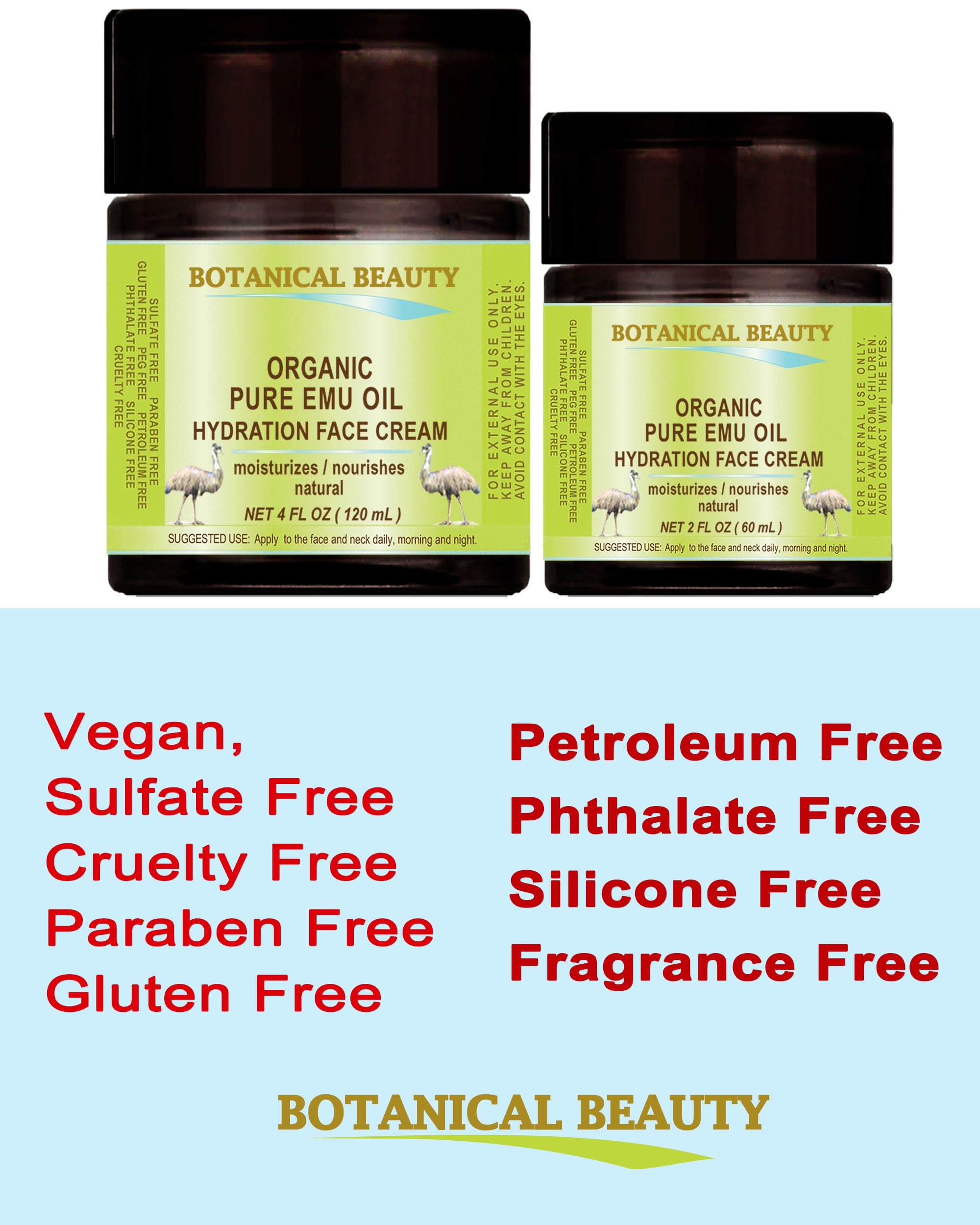 ORGANIC PURE EMU OIL HYDRATION FACE CREAM For Normal - Dry - Sensitive Skin. Moisturizing and Nourishing. 2 Fl. oz. - 60 ml by B