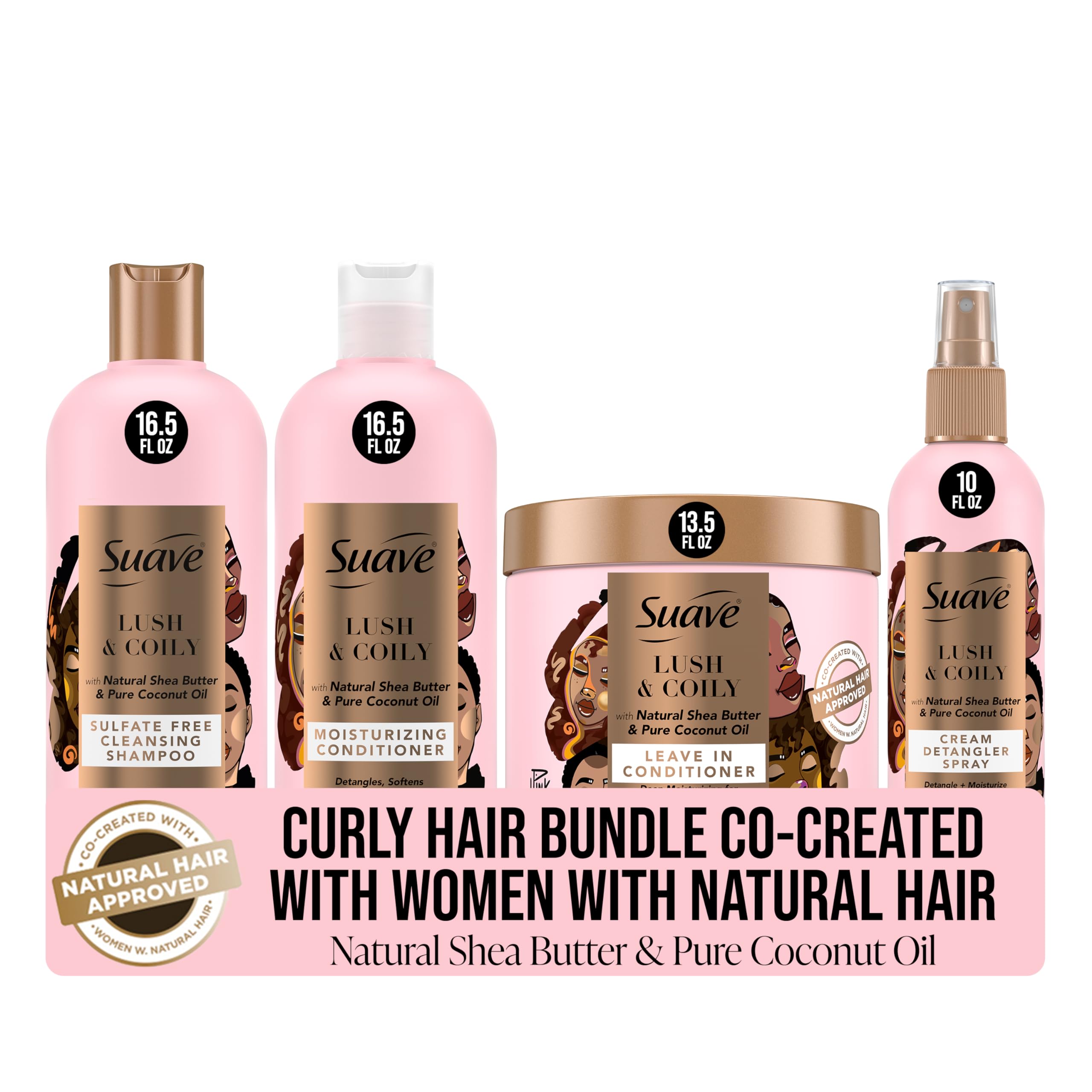 Suave Luscious Curly Hair Shampoo and Conditioner Set for Women With Natural Hair, with Leave-In Conditioner for Curly Hair and 