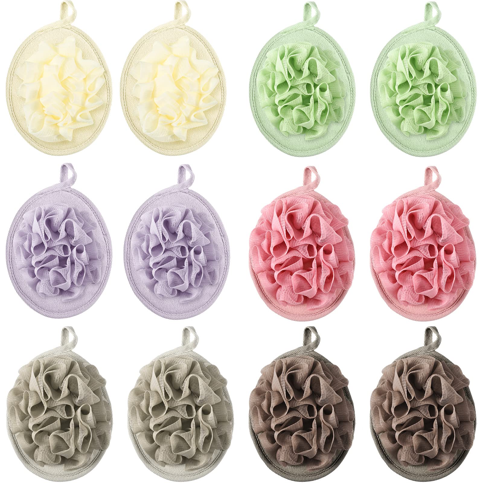 12 Pieces Shower Puff Bath Travel Loofah With Elastic Hand Strap Exfoliating Washable Loofah Mesh Pouf Sponges Bath Hand Loofah