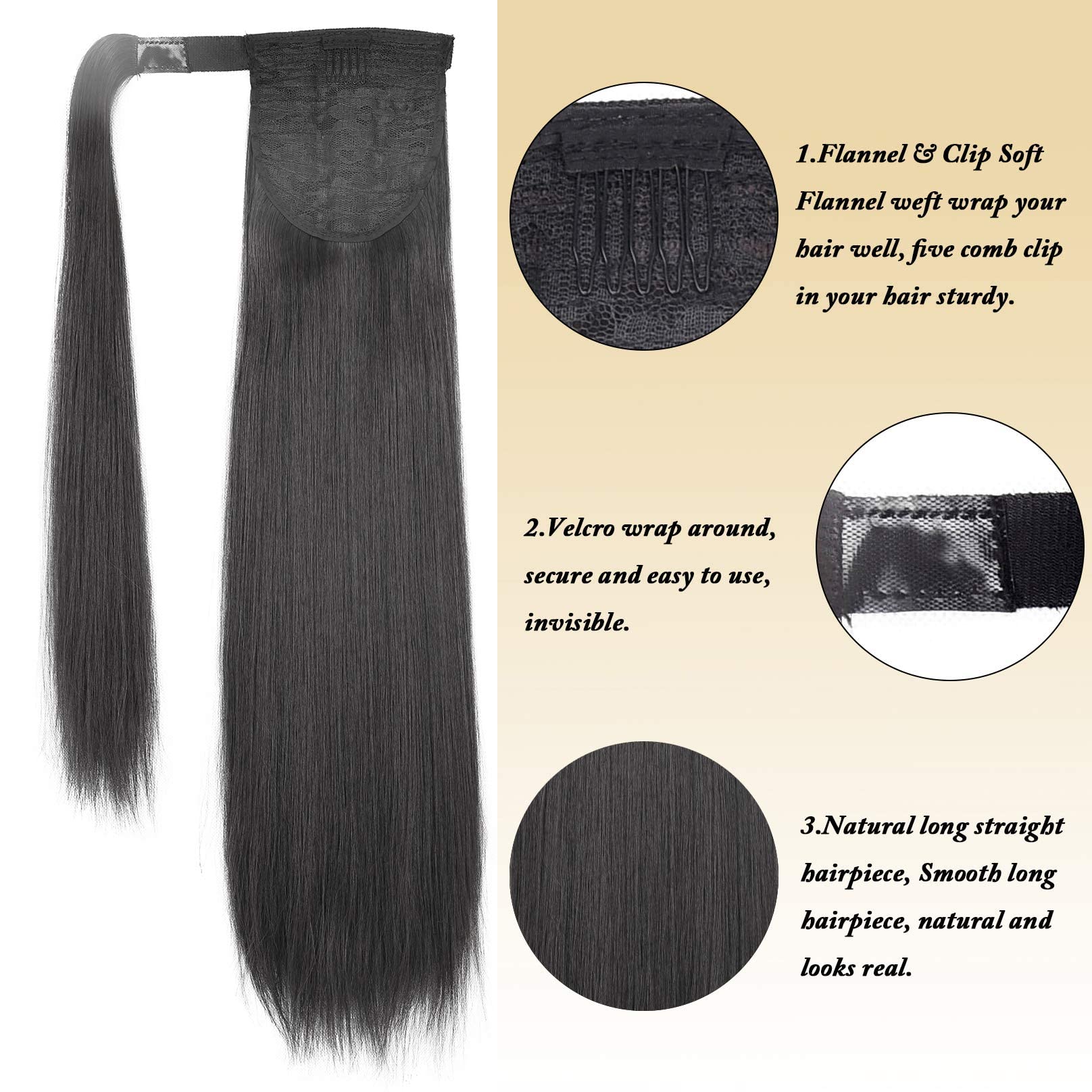 SEIKEA 24 '' Ponytail Extension Clip in Long Straight Wrap Around Pony Tail Natural Soft Synthetic Hairpiece Hair Extensions for
