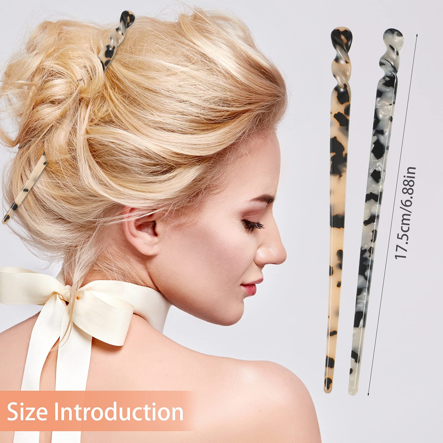 6 Pcs Acetate Hair Stick Tortoise Shell Hairpin Chopstick Hair Accessories Leopard Print Hair Pin Retro Hairpins Disk Hair Stick
