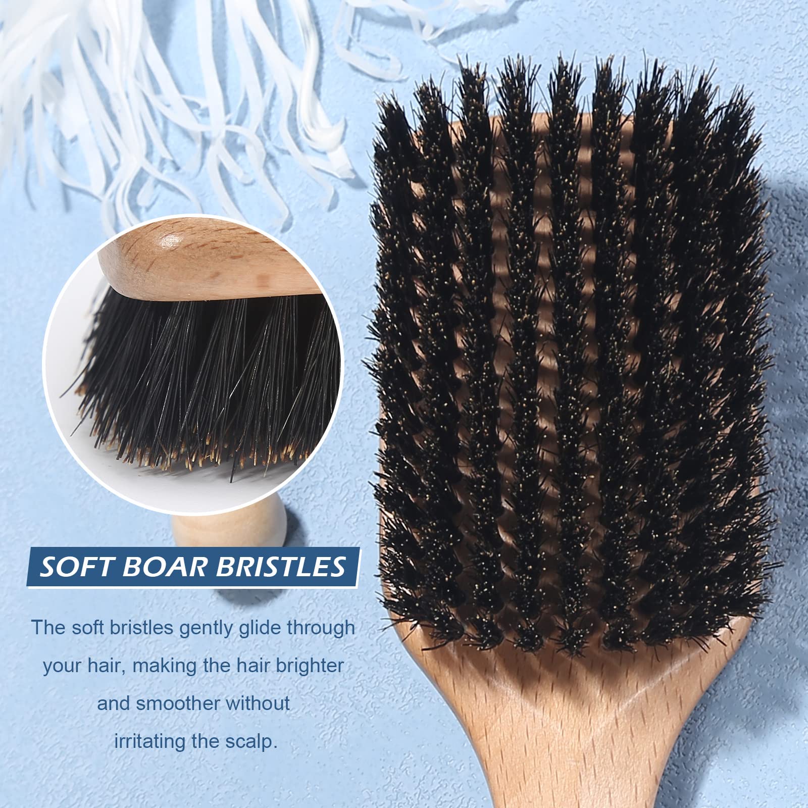 BESTOOL Boar Bristle Hair Brush - Premium Wood Design for Fine to Medium Hair, Brown