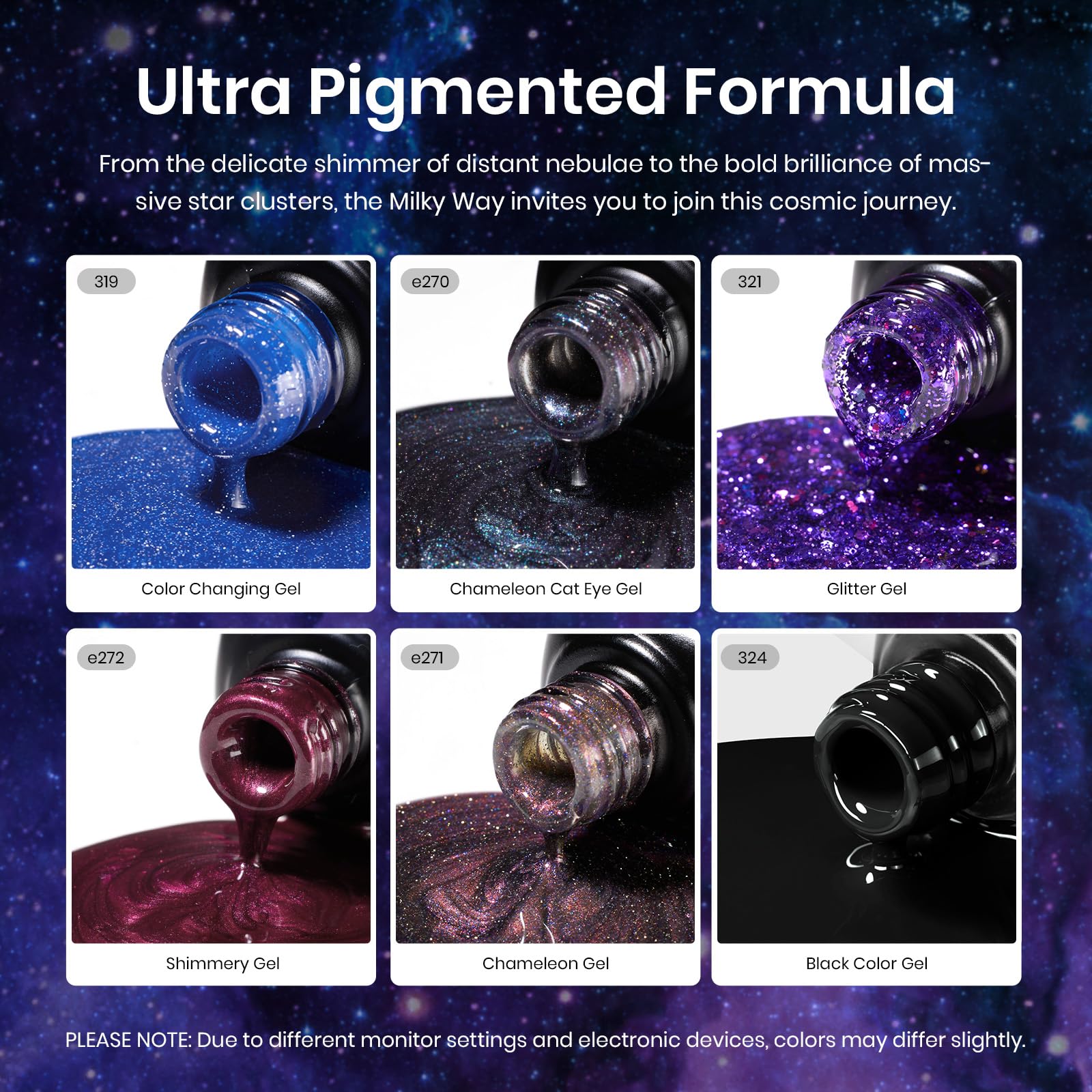 Beetles Cat Eye Gel Nail Polish, 6 Colors Black Purple Blue Galaxy Cat Eye Gel Polish Set, Milky Way Glitter Gel Nail Polish Wit