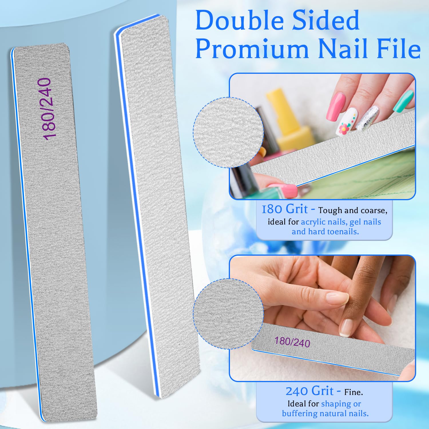Bleswin Nail File 25 Count-180/240 Grit Nail Files For Natural Nails, Emery Boards Nail Files Double Sided, 25Pcs Professional M