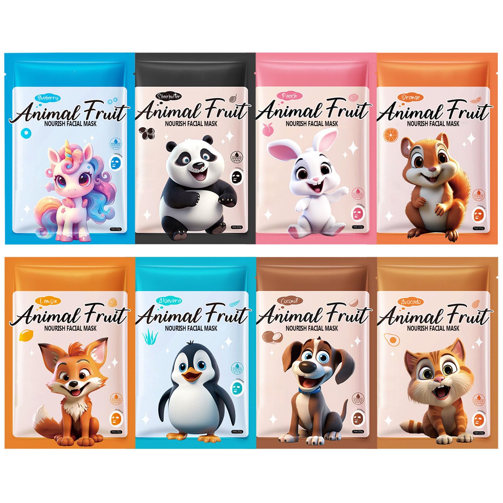 INSEEK 8 Pack Animal Facial Sheet Masks, Animal Face Masks Skincare for Girls Spa, Moisturizing Spa Mask with Plant Extract for 