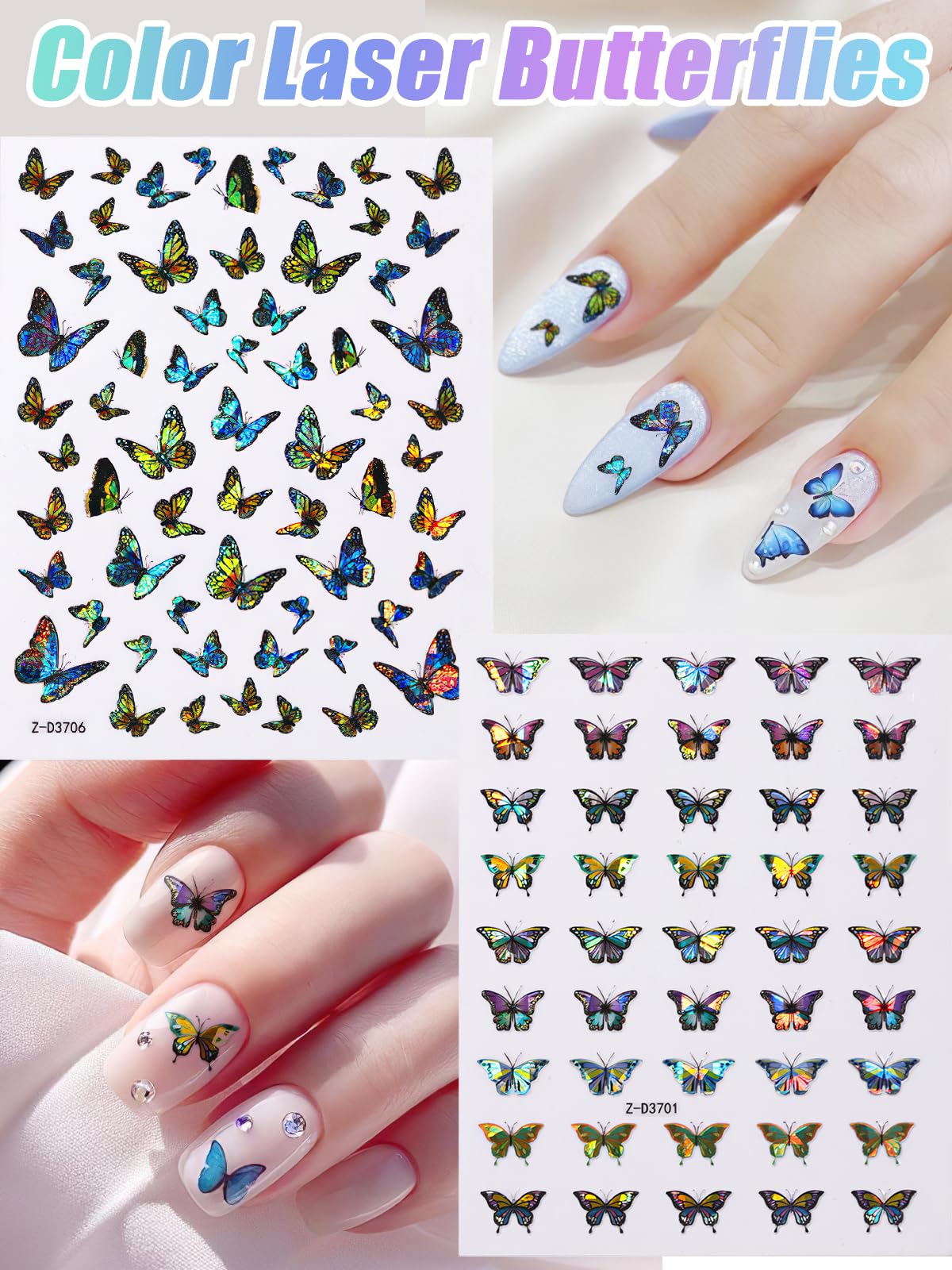 Torokom 12 Sheets Butterfly Nail Art Stickers Decals, 3D Self-Adhesive Nail Decals Butterfly Designs Nails Supplies Butterfly St