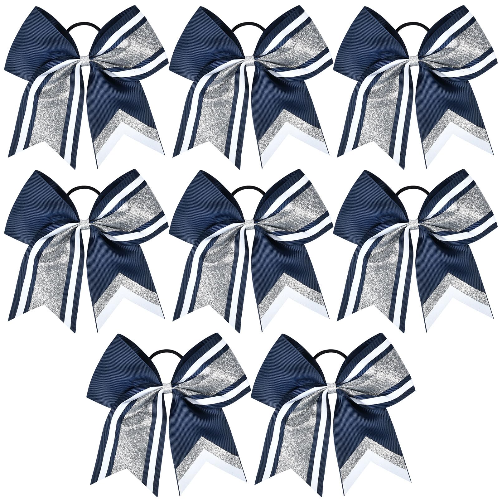 8 PCS Large Glitter Cheer Bows 8 Hair Bows Sparkly Cheerleading Softball Team Bow Hair Ponytail Holder Accessories for cheerlead
