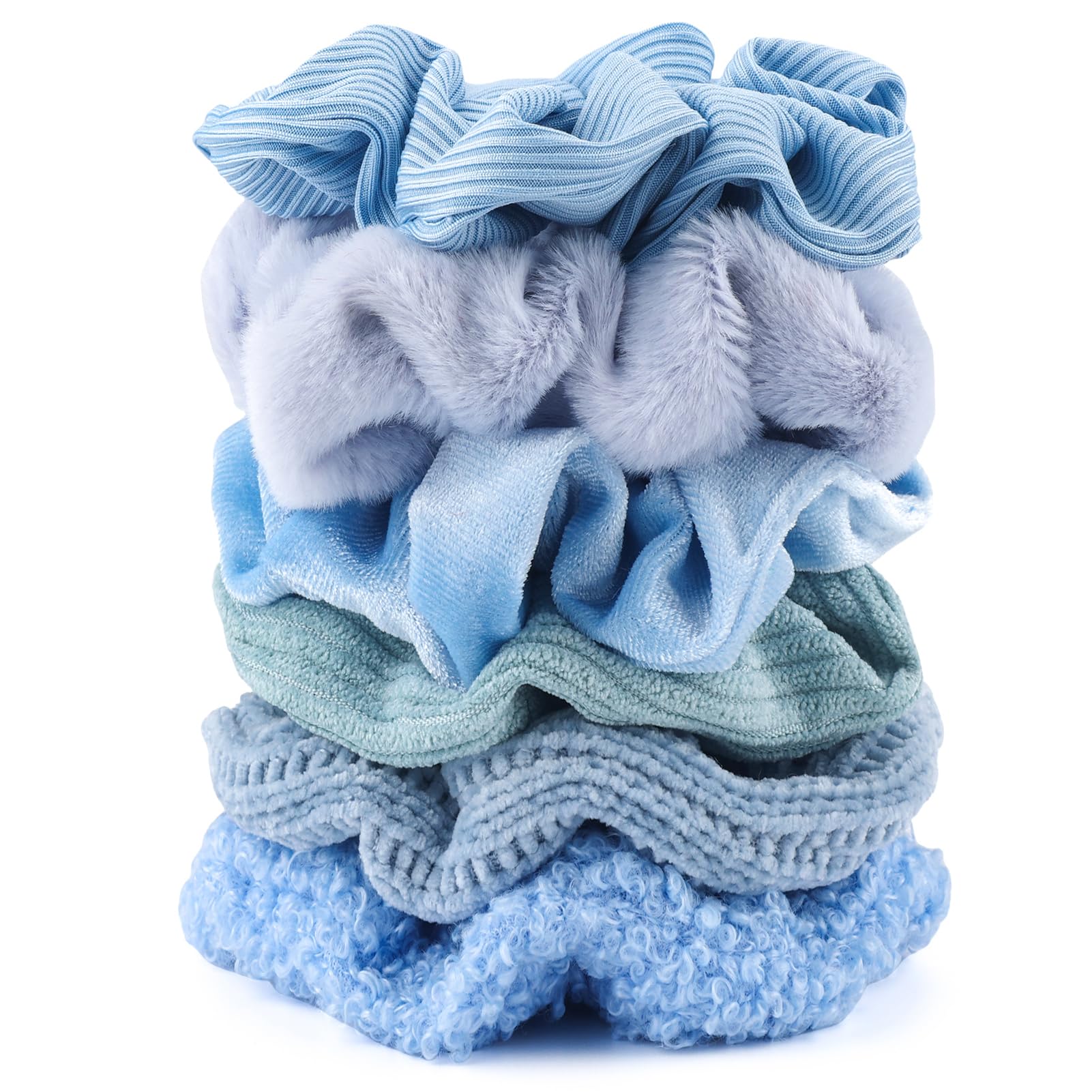 Scrunchies for Women Girls 6Pcs Blue Velvet Scrunchies for Thick Hair Ultra Textured Soft Scrunchy Hair Ties Solid Elastic Hair 