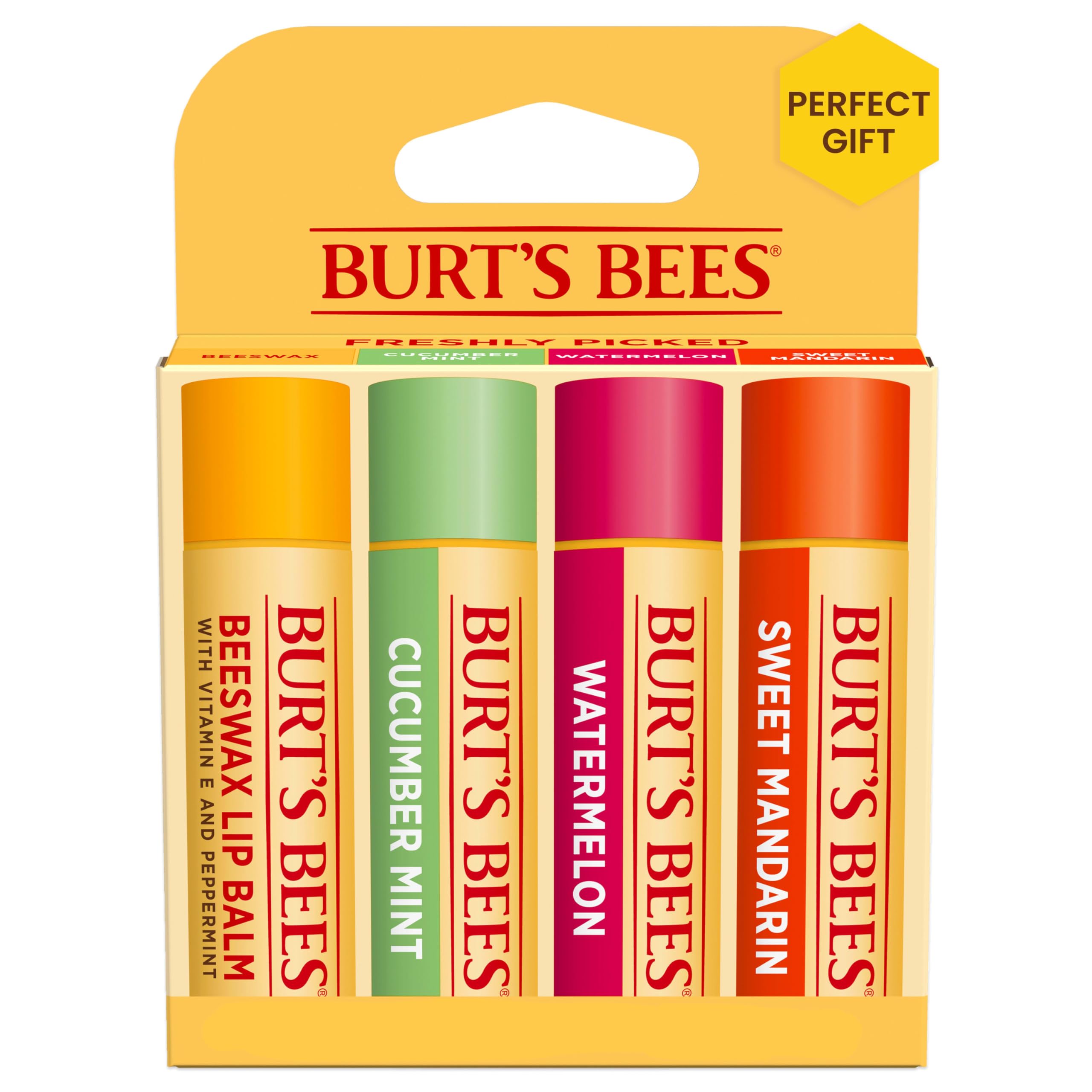 Burt'S Bees Lip Balm Mothers Day Gifts For Mom - Original Beeswax, Cucumber Mint, Watermelon & Sweet Mandarin, With Responsibly
