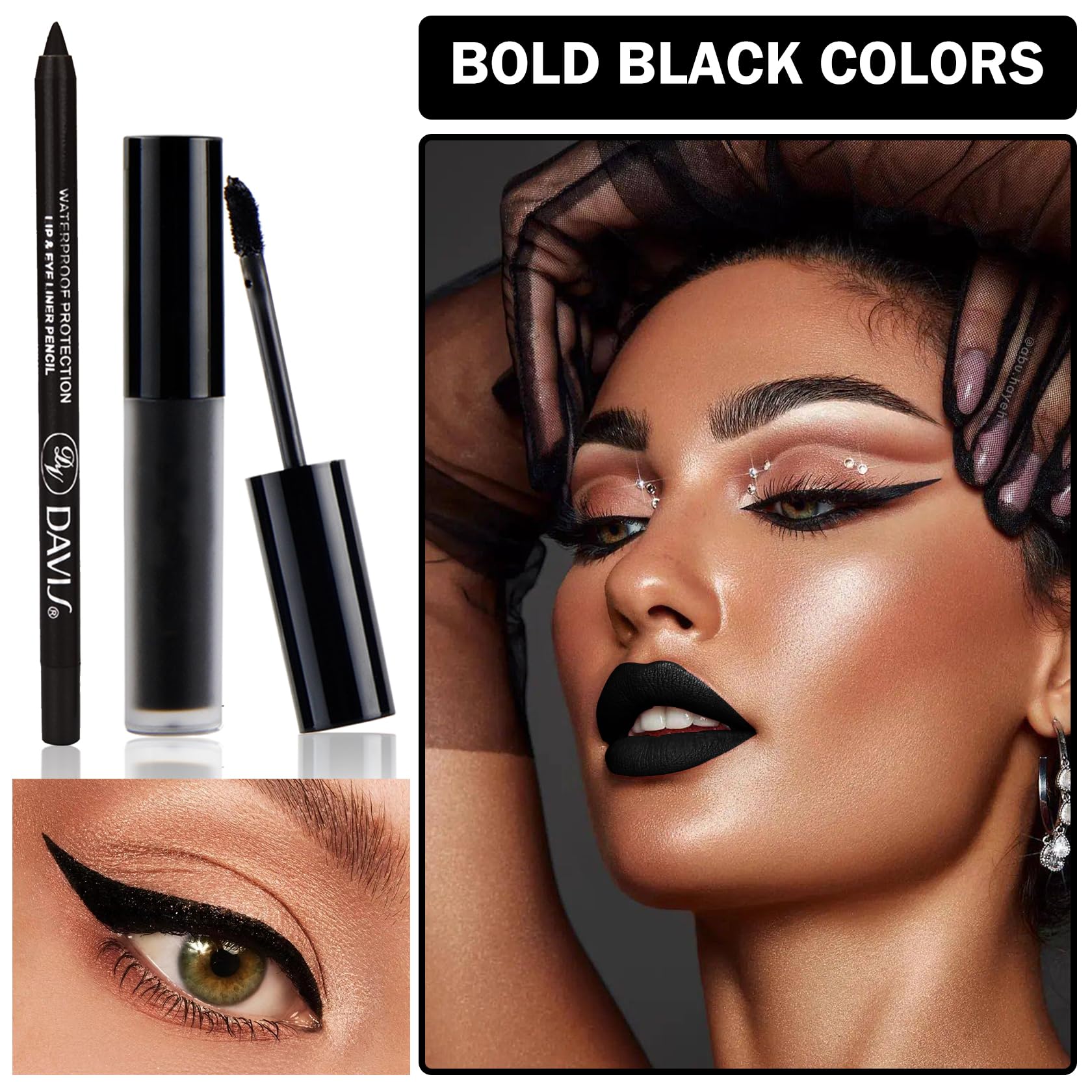 Qiufsse Black Matte Lipstick And Lip Liner Pencil Set Black Liquid Lipstick Lip Gloss Set Smudge Proof Long-Lasting Lip Stain Su