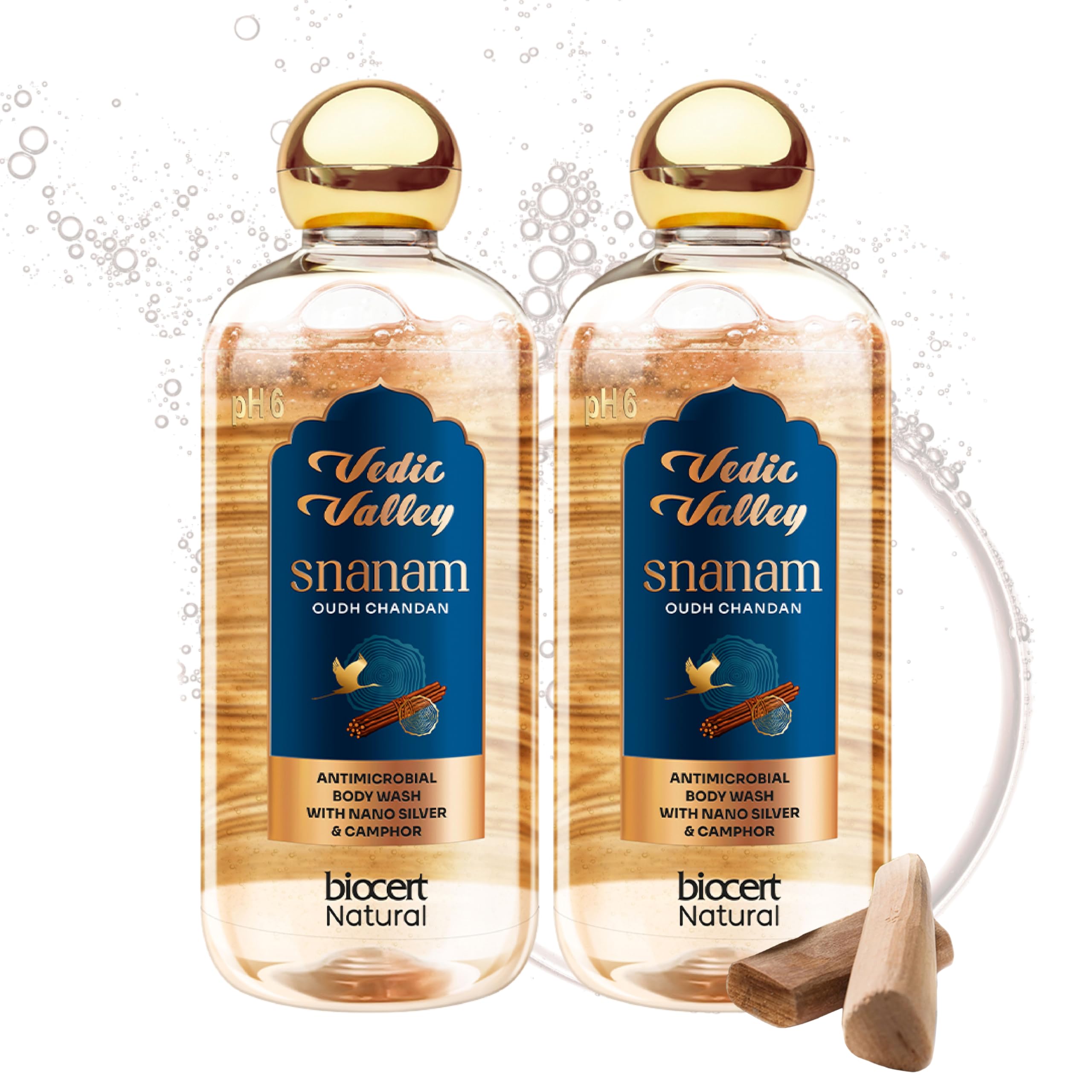 Vedic Valley Oud Chandan Body Wash 100% Natural & Vegan | 330Ml X 2 |Sls & Paraben-Free Shower Gel | Fights Body Acne, Dryness &