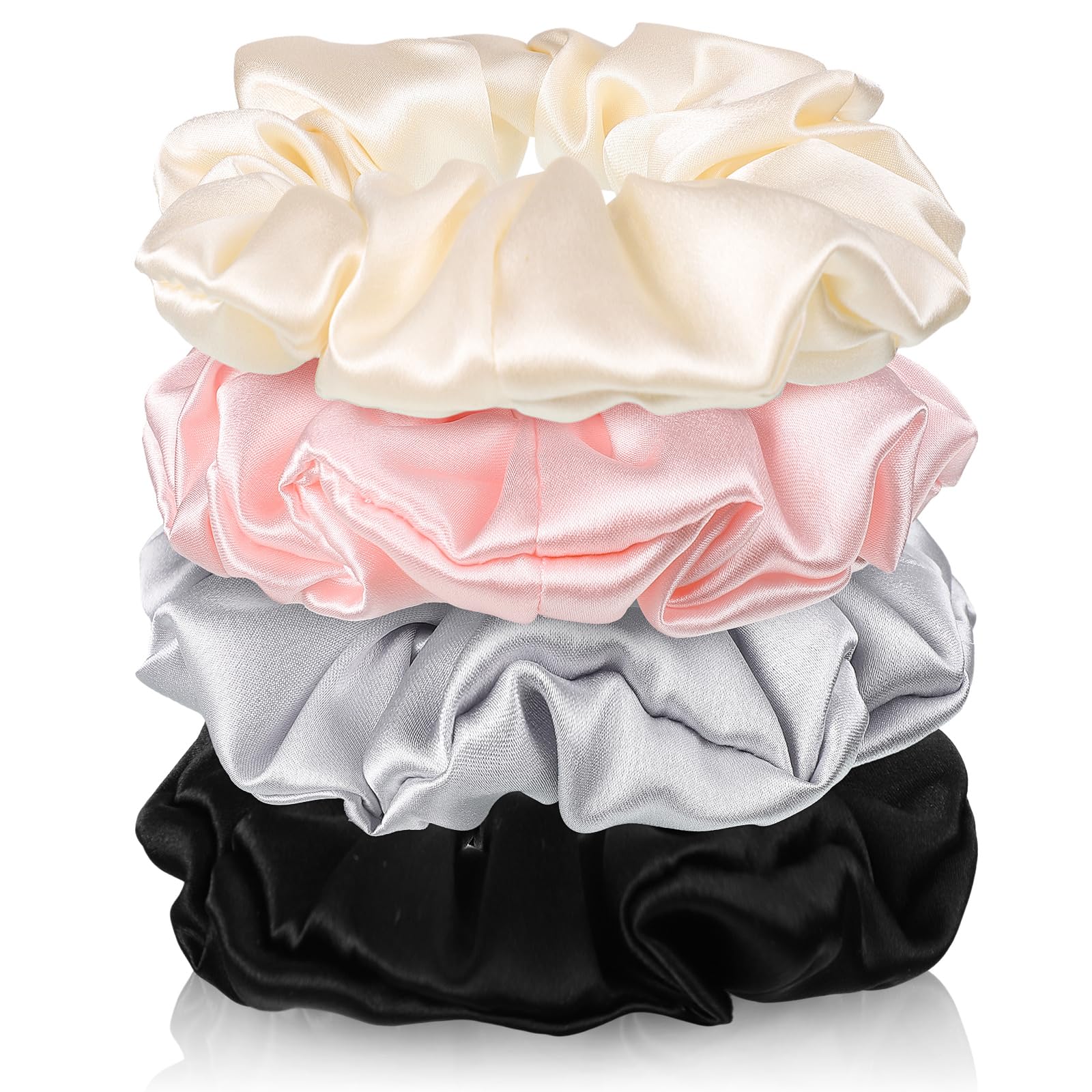 4 Pack 100% Mulberry Silk Scrunchies, Silk Hair Ties 19 Momme Silk Scrunchies for Hair No Damag Scrunchies Valentine's Day Gifts