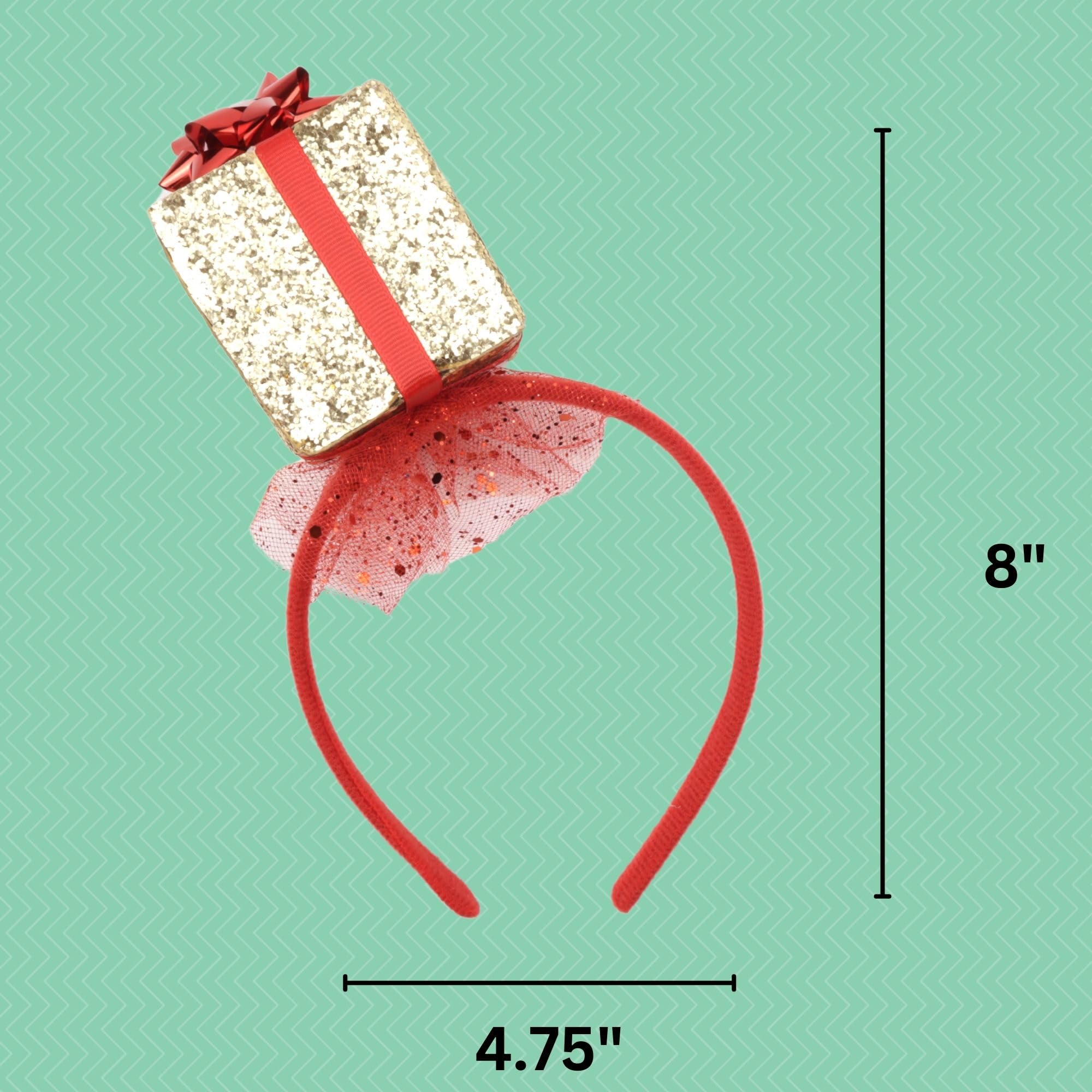 Needzo Present Christmas Headband, Holiday Party Hair Accessory, One Size Fits Most, 4.75 x 8 Inch