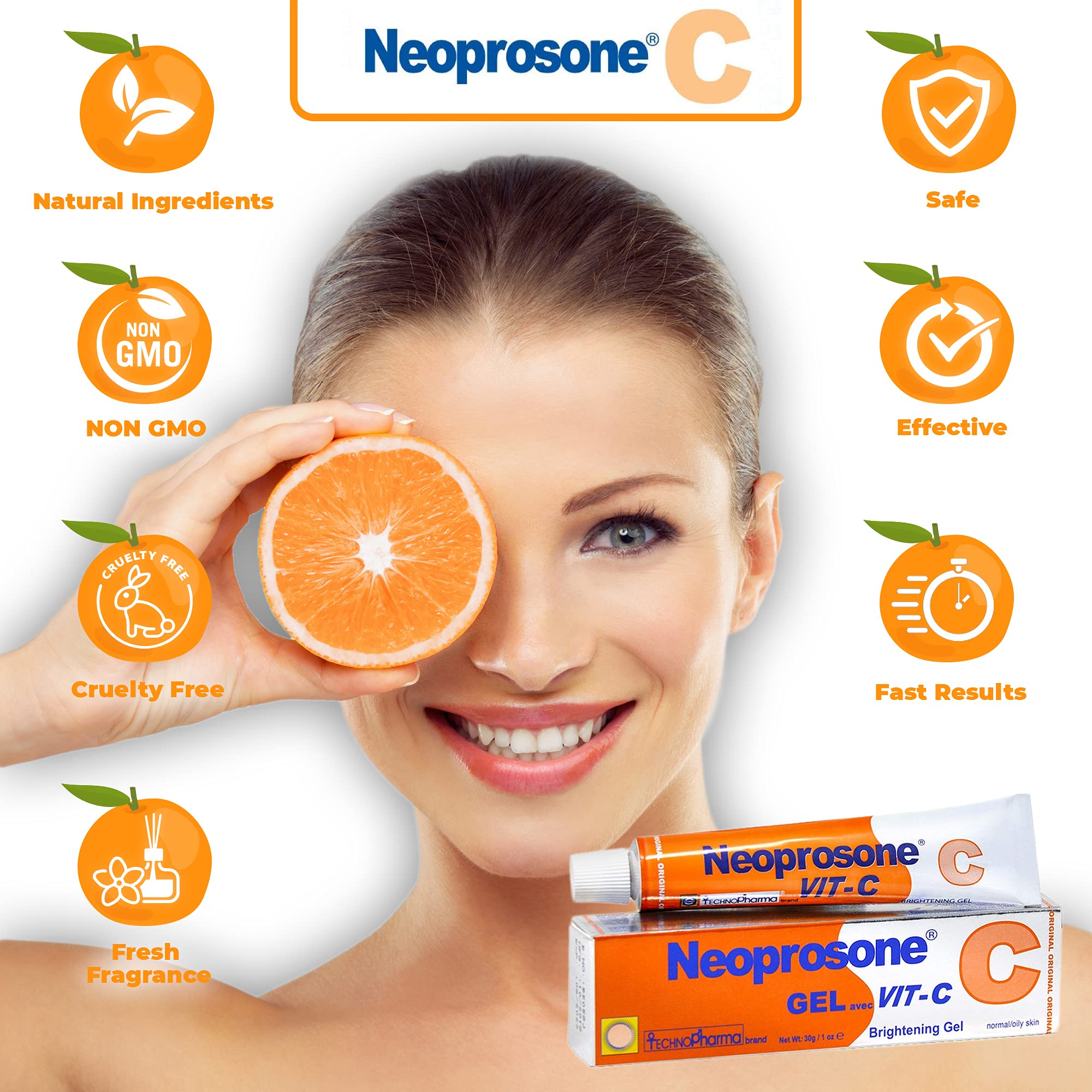 Neoprosone, Vitamin C Gel - 1 Fl Oz / 30 Ml - Brightening Gel Cream For Neck, Face, Body, Armpit, Hands - For Women And Men, Wit