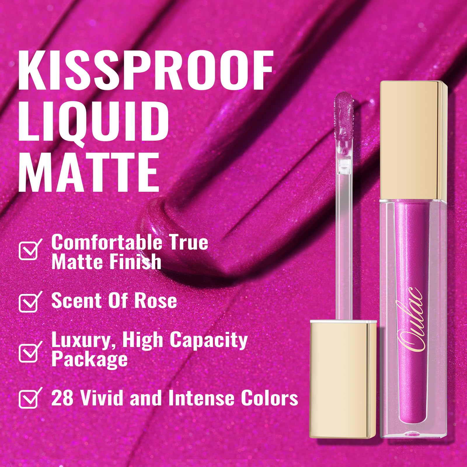 Oulac Matte Liquid Purple Lipstick For Women, Fuchsia Long Lasting Lip Stain, Waterproof Highly Pigmented Creamy Formula Lipstic