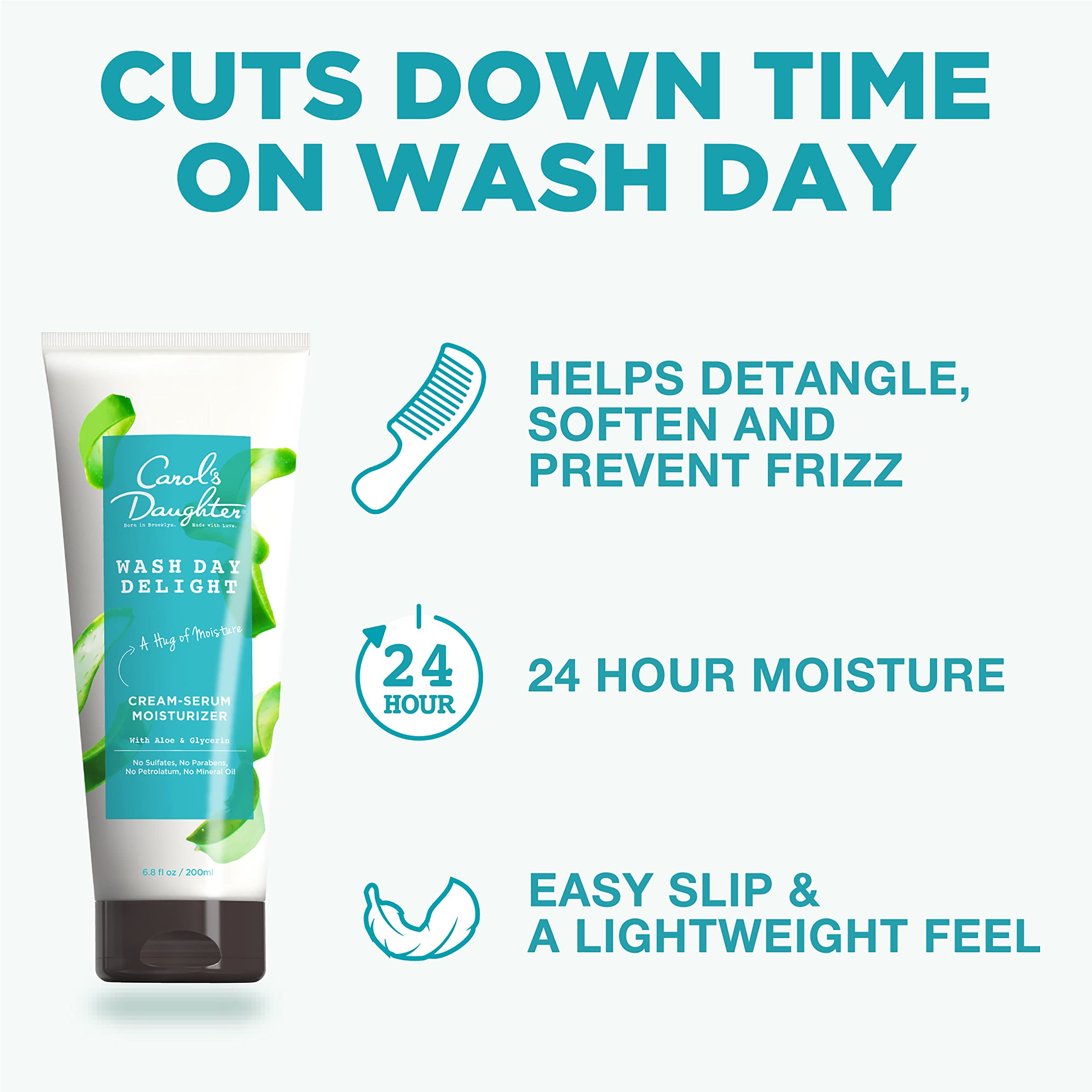 Carol's Daughter Wash Day Delight Cream Serum Hair Moisturizer for Curly Hair, Anti-Frizz, Made with Aloe and Glycerin, 6.8 fl o